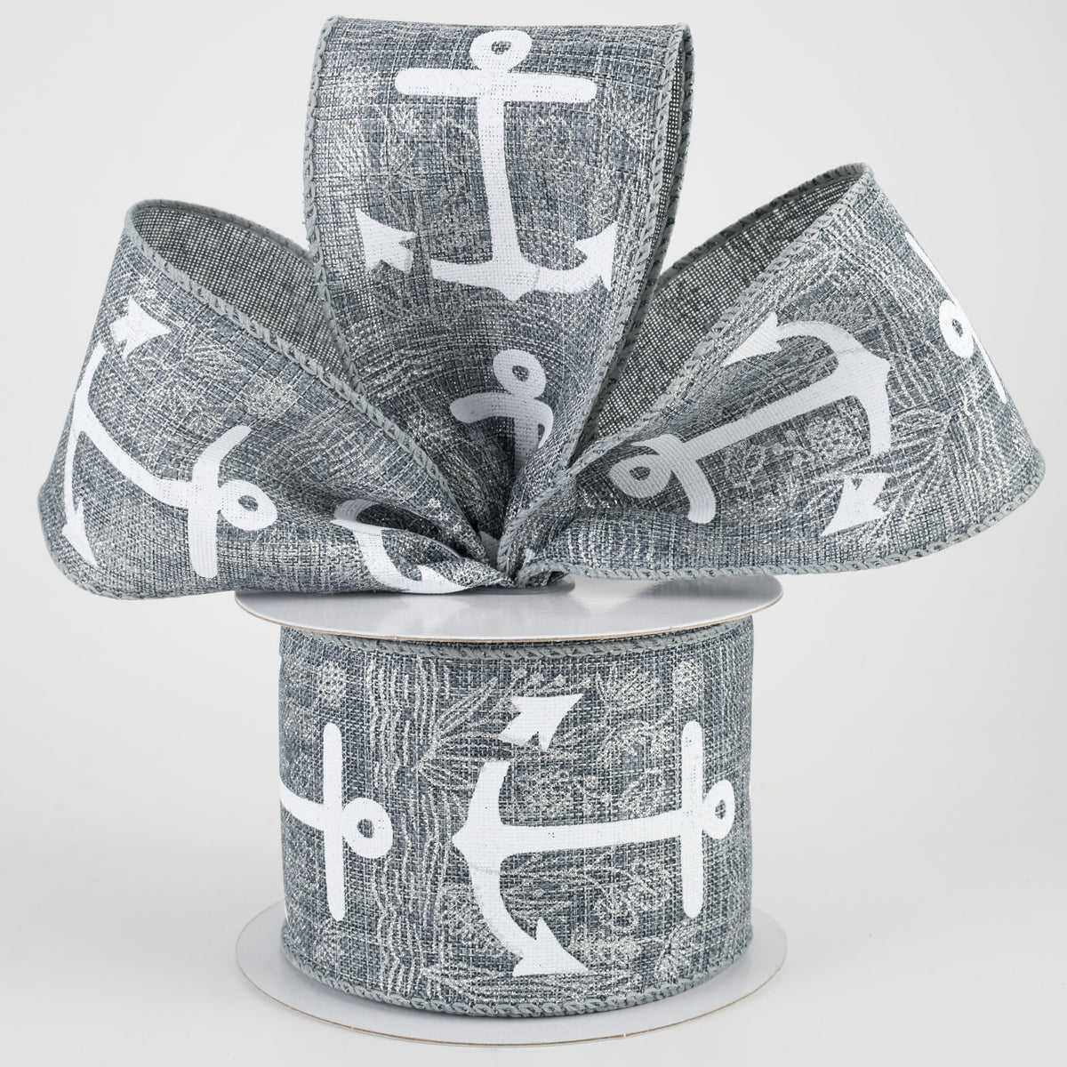 2.5" White Anchor Ribbon: Grey (10 Yards) Lifestyle Photo
