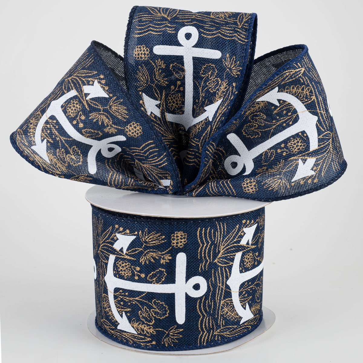 2.5" White Anchor Ribbon: Navy (10 Yards) Lifestyle Photo