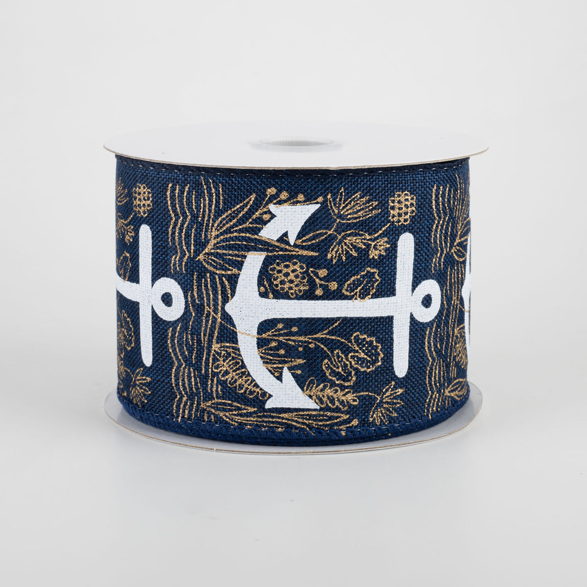 2.5" White Anchor Ribbon: Navy (10 Yards)