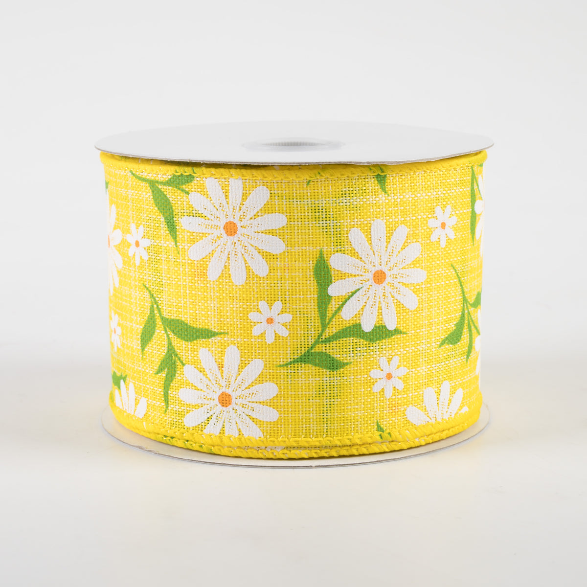 2.5" White Daisy Linen Ribbon: Yellow (10 Yards) Item Number: 41326-40-02