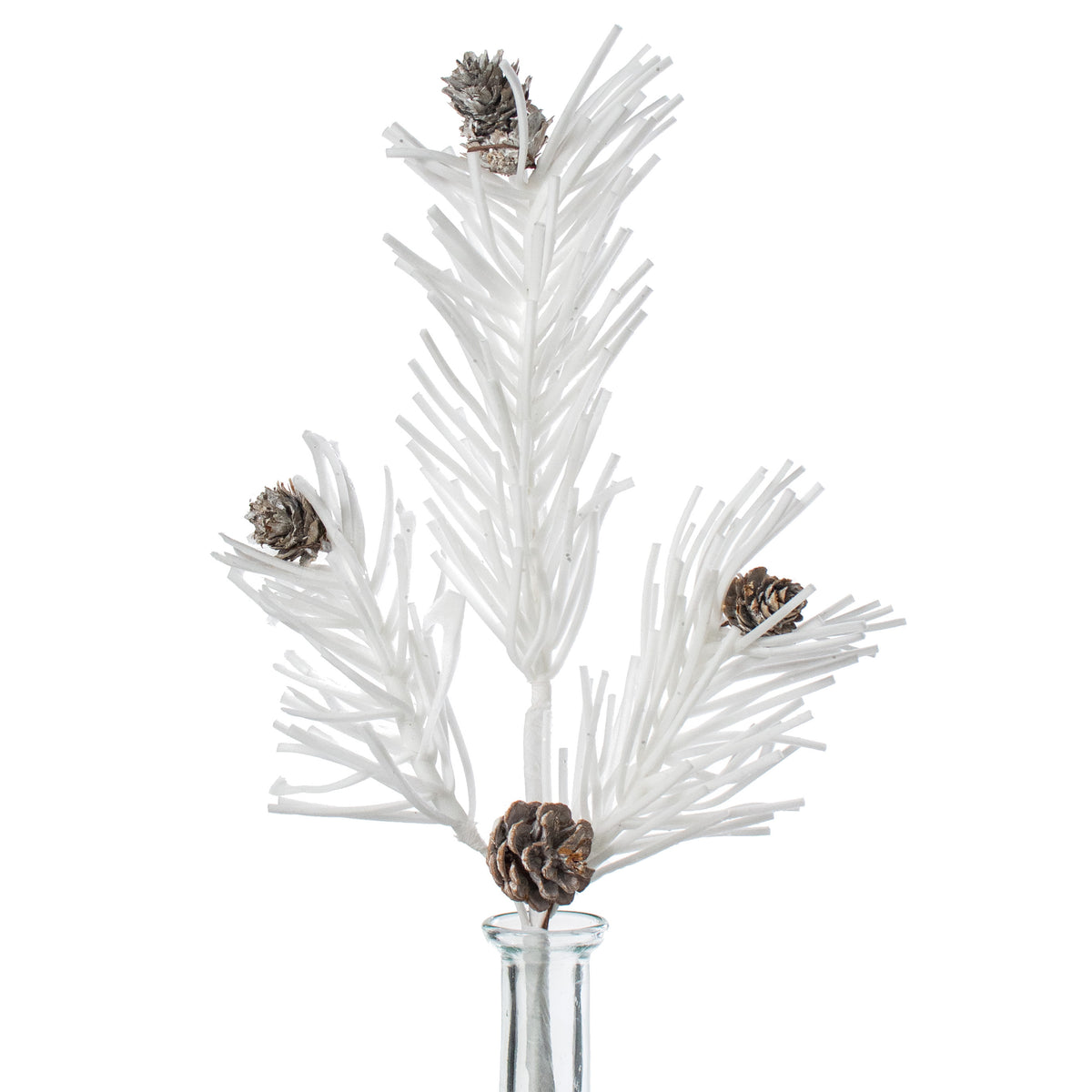 15" White Glitter Foam Pine with Pinecones Pick Item Number: 30725