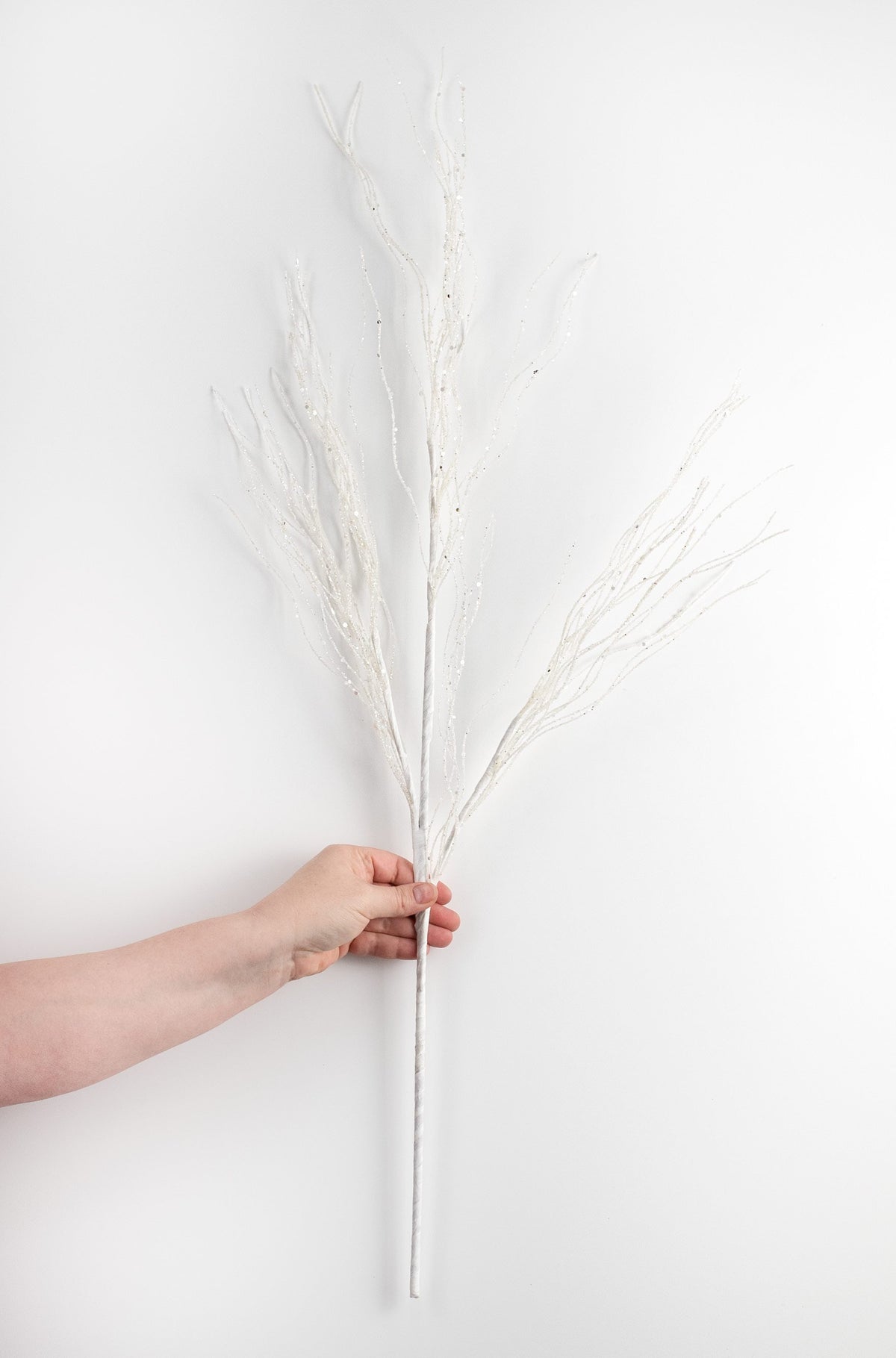 32" White Iridescent Glitter Curly Twig Spray detail photo 3
