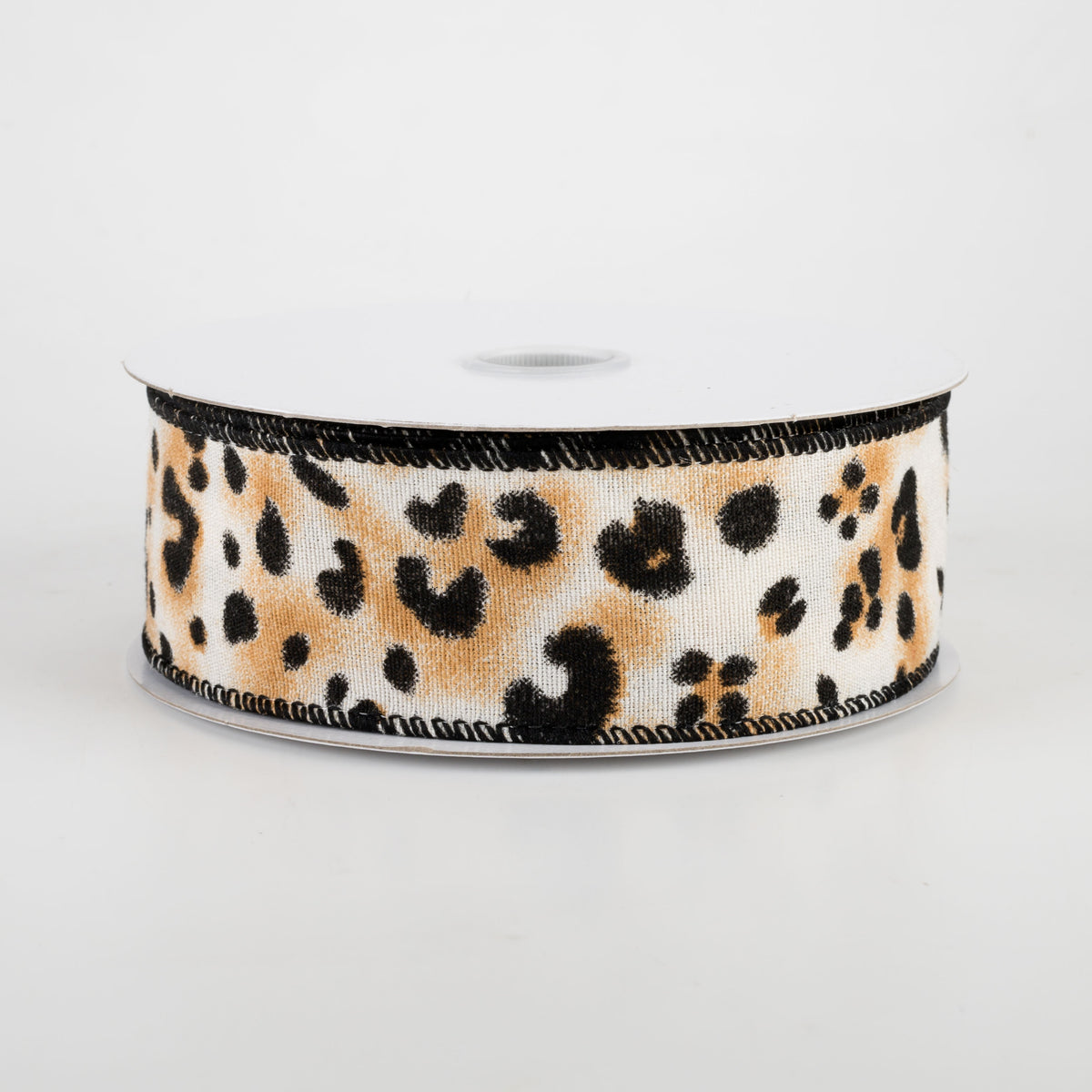 1.5" White Linen Dark Cheetah Ribbon (10 Yards)