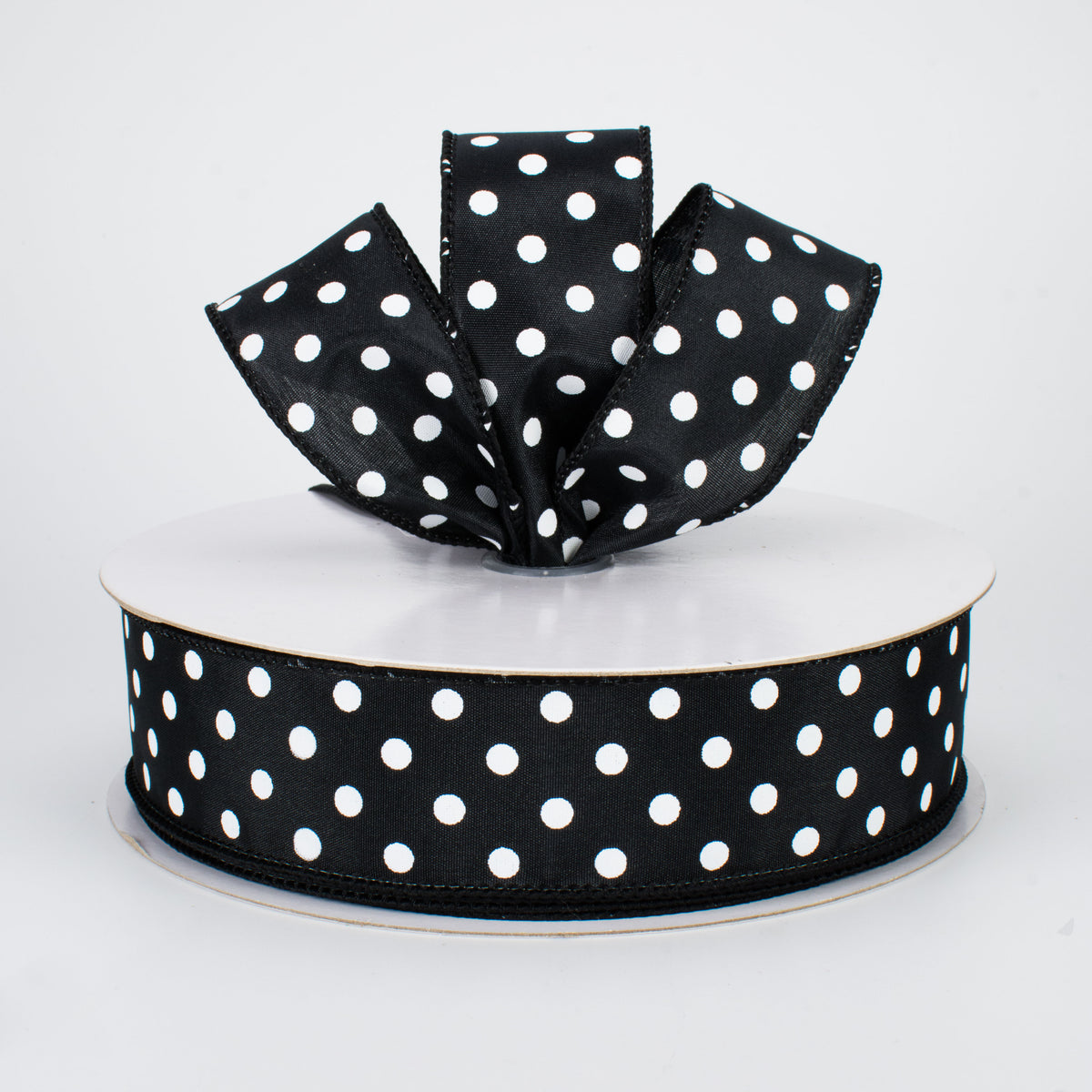 1.5" White Polka Dot Ribbon: Black (50 Yards) Lifestyle Photo