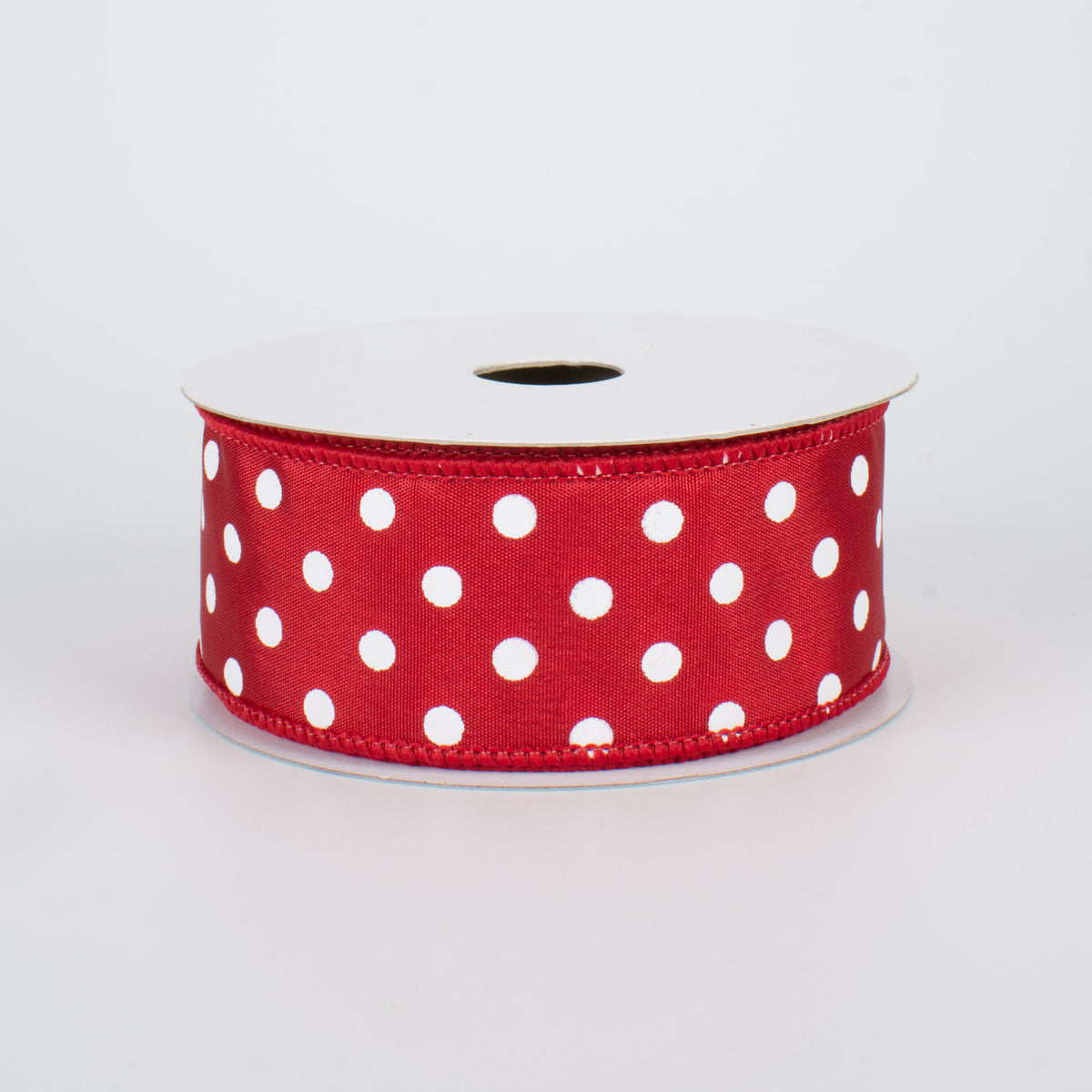 1.5" White Polka Dot Ribbon: Crimson Red (10 Yards)