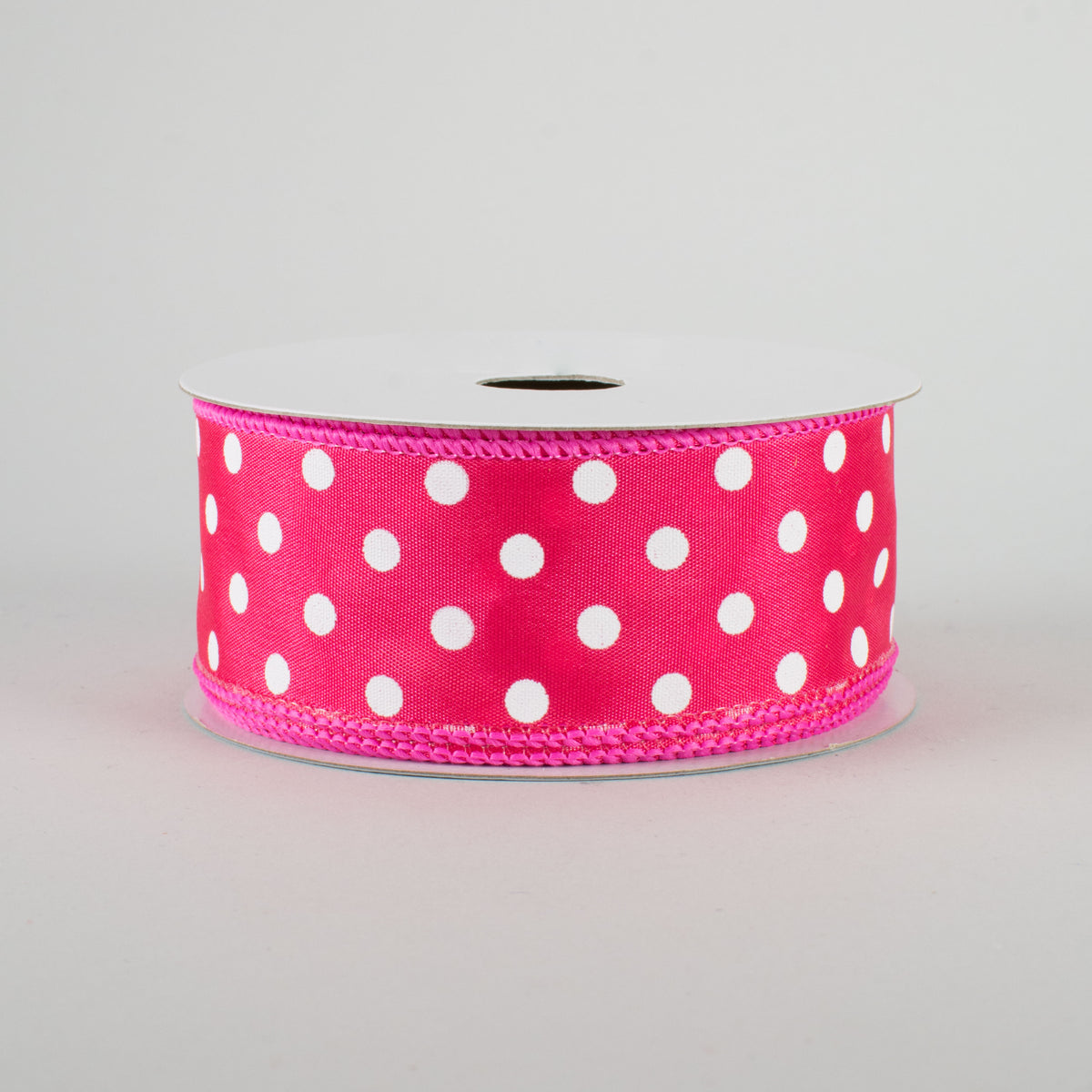 1.5" White Polka Dot Ribbon: Hot Pink (10 Yards)