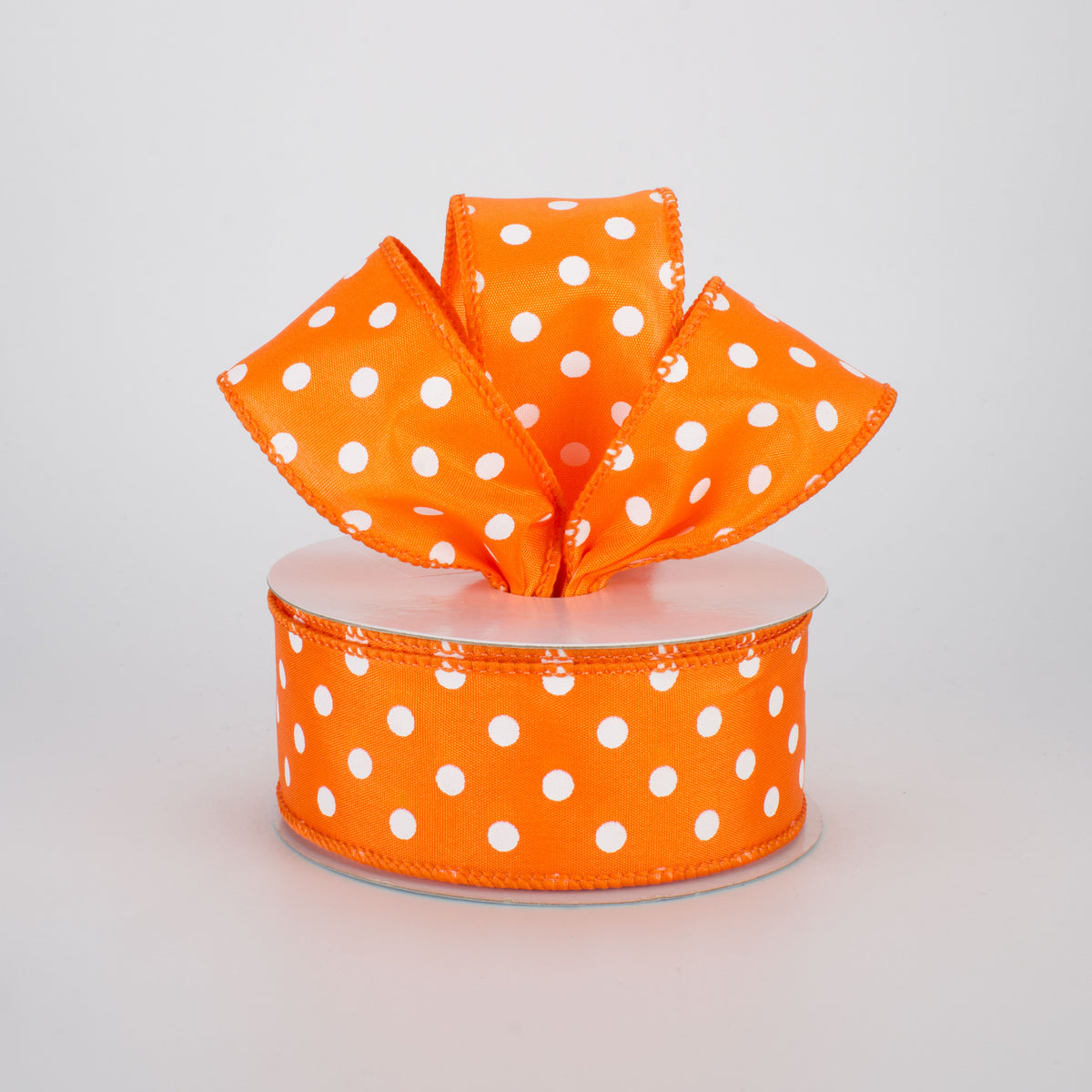 1.5" White Polka Dot Ribbon: Orange (10 Yards) Lifestyle Photo