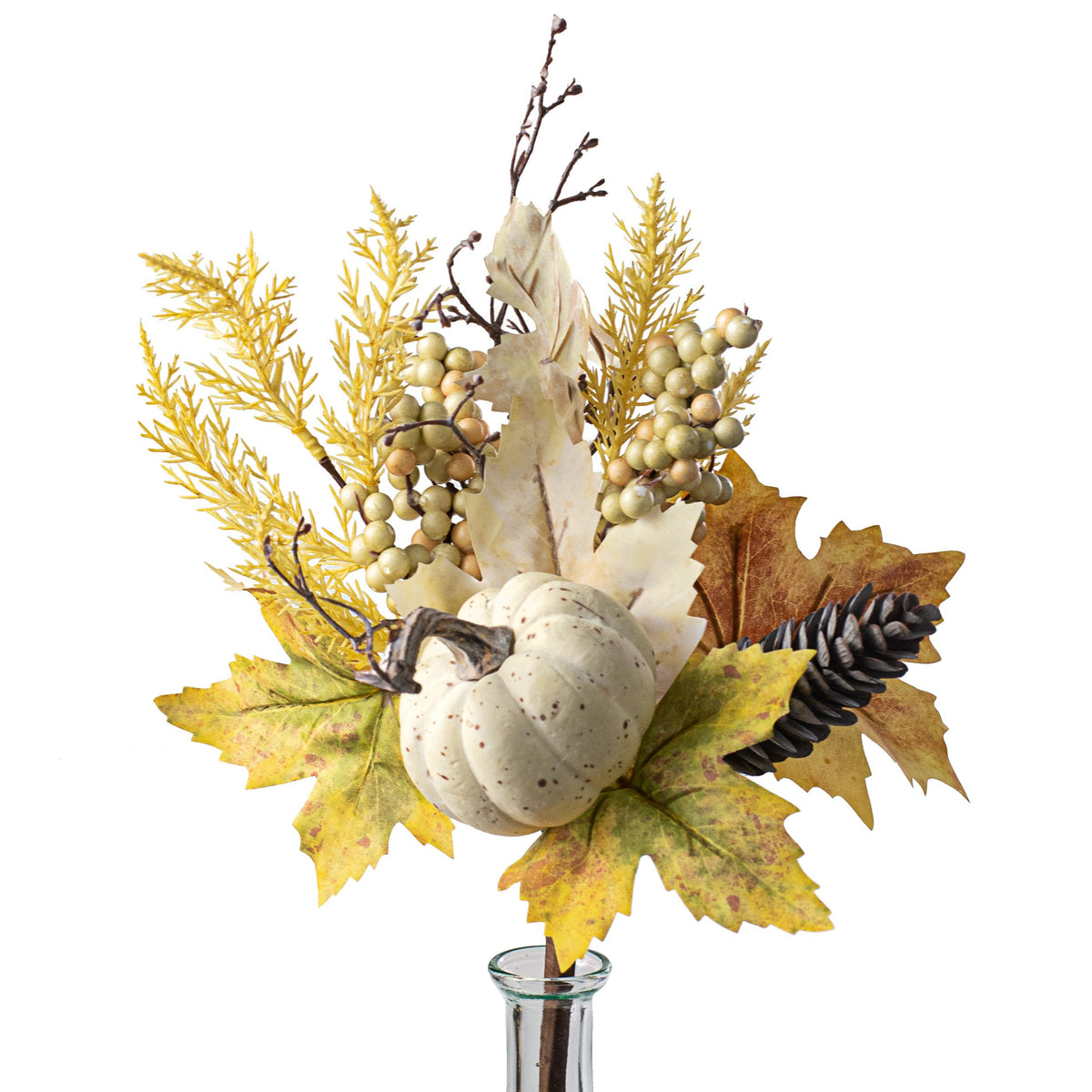 15" White Pumpkin, Berries and Fall Leaves Pick Item Number: 201321