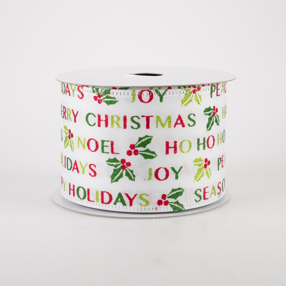 2.5" White Satin Seasons Greetings Ribbon (10 Yards) Item Number: 75115-40-01