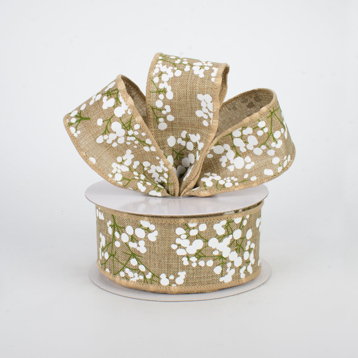 1.5" White Snowball Flower Ribbon: Natural (10 Yards) Lifestyle Photo