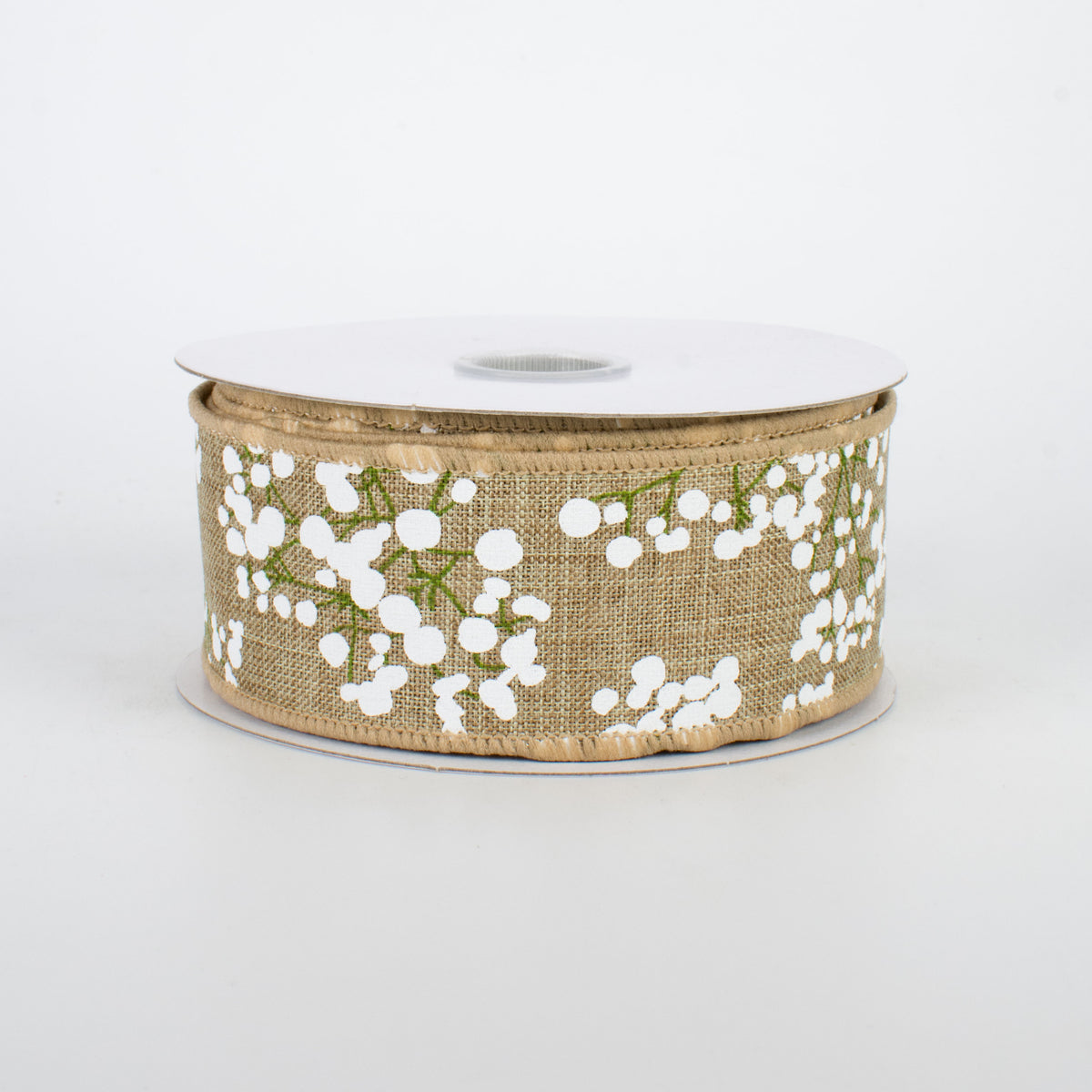 1.5" White Snowball Flower Ribbon: Natural (10 Yards)