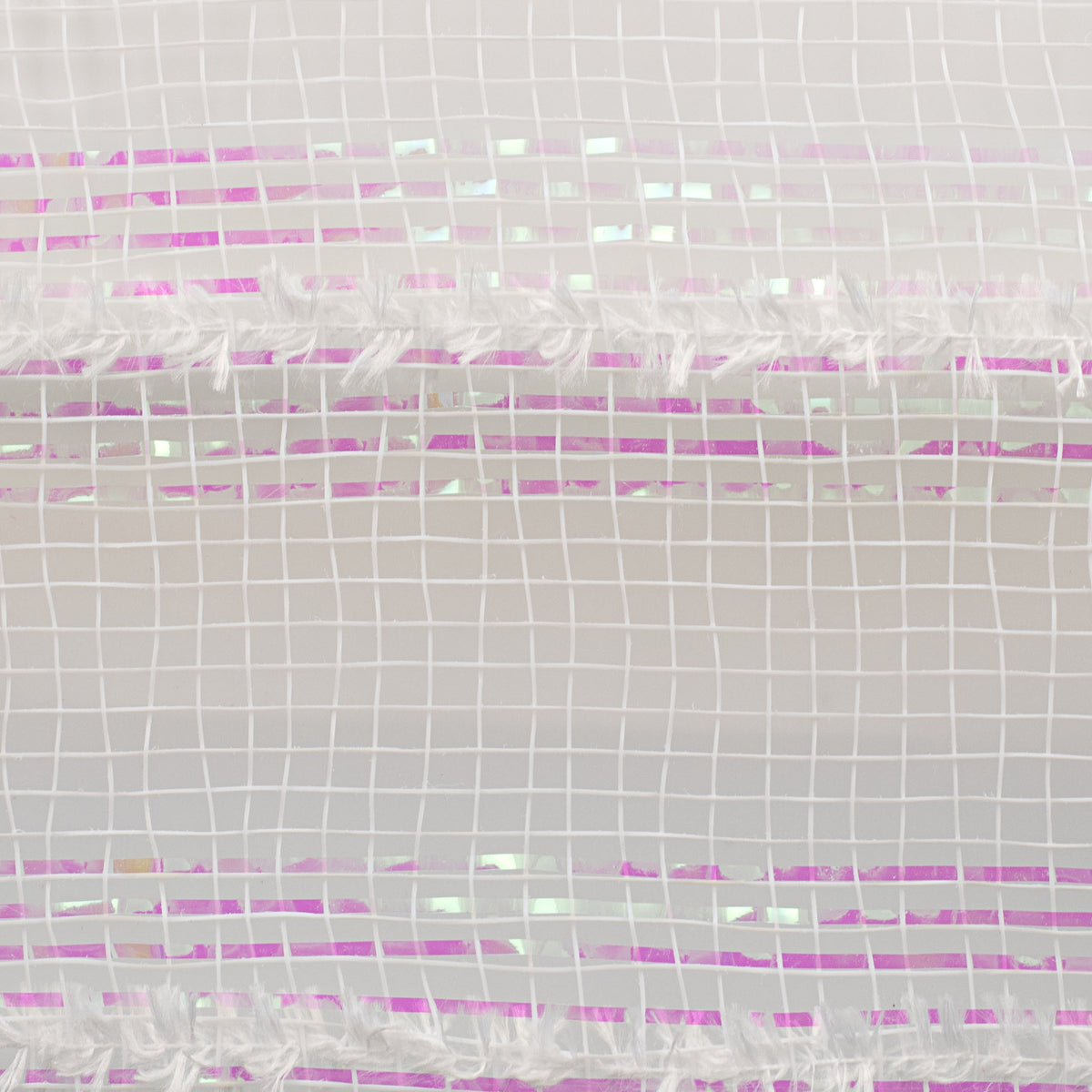 10" Wide Iridescent Fuzzy Stripe Mesh: White detail photo 3