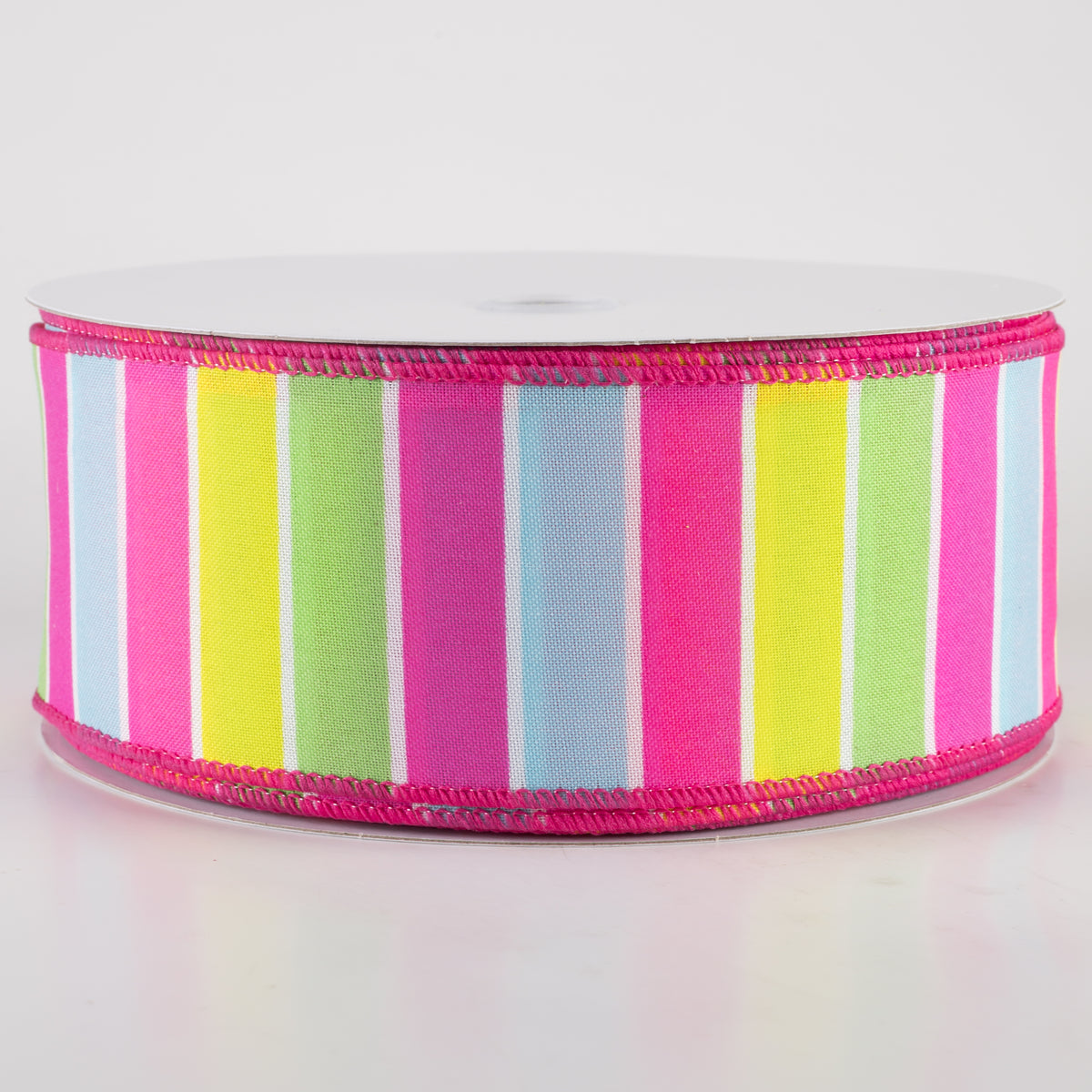 2.5" Wide Stripes Ribbon: Fuchsia Pink, Aqua, Yellow, Lime (50 Yards)