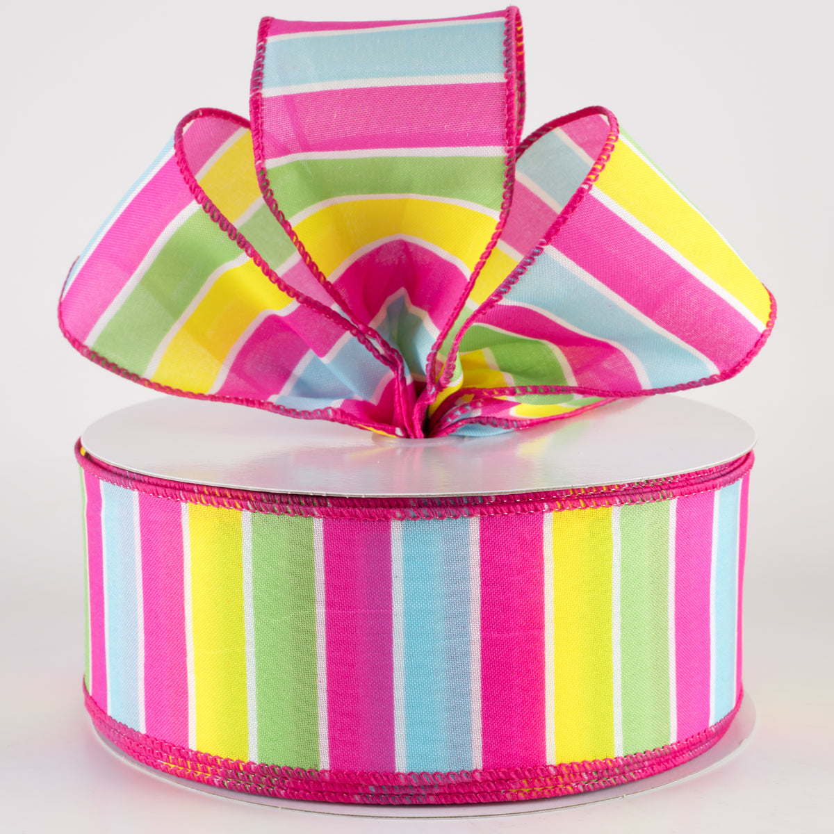 2.5" Wide Stripes Ribbon: Fuchsia Pink, Aqua, Yellow, Lime (50 Yards) Lifestyle Photo