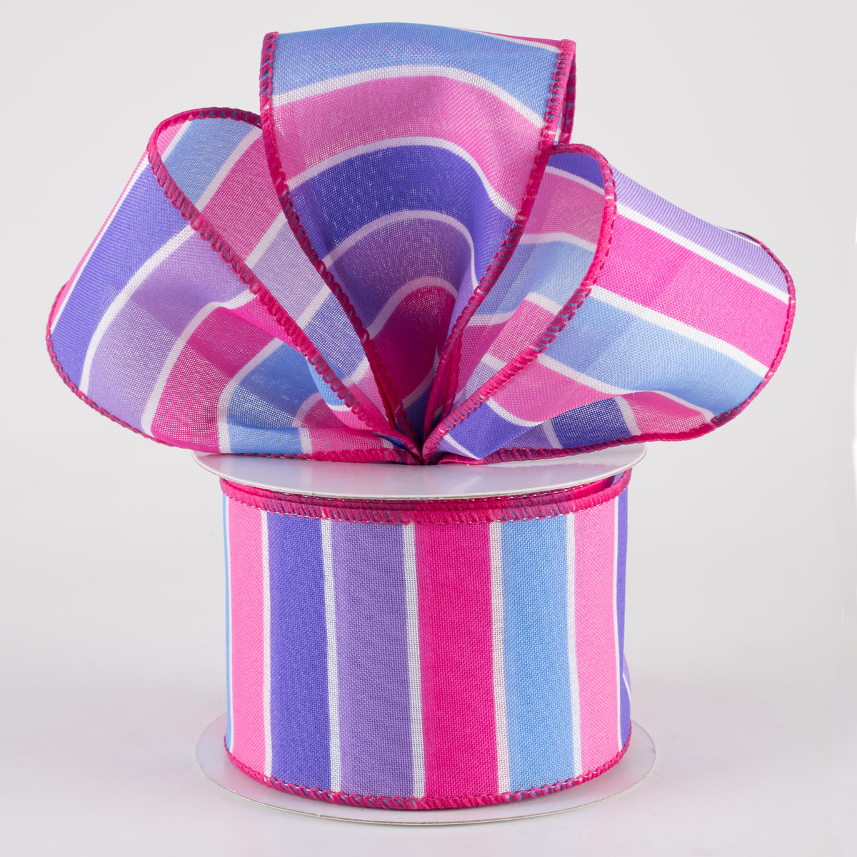 2.5" Wide Stripes Ribbon: Purple, Fuchsia Pink, Blue (10 Yards) Lifestyle Photo