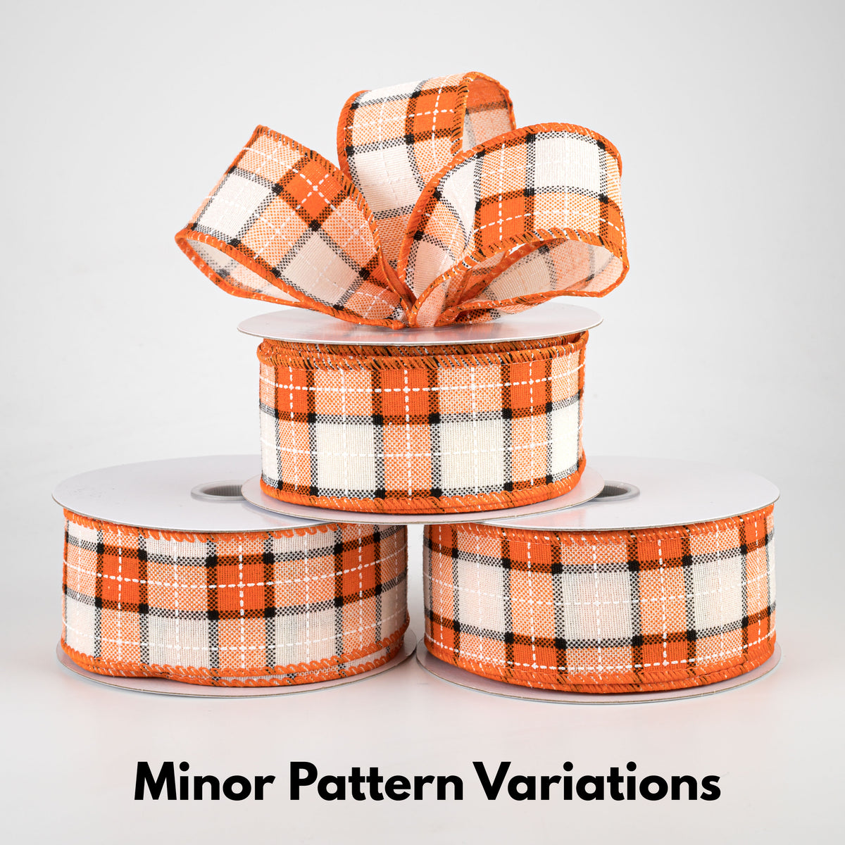 1.5" Windowpane Plaid Ribbon: Orange, Black, Cream (10 Yards) Lifestyle Photo