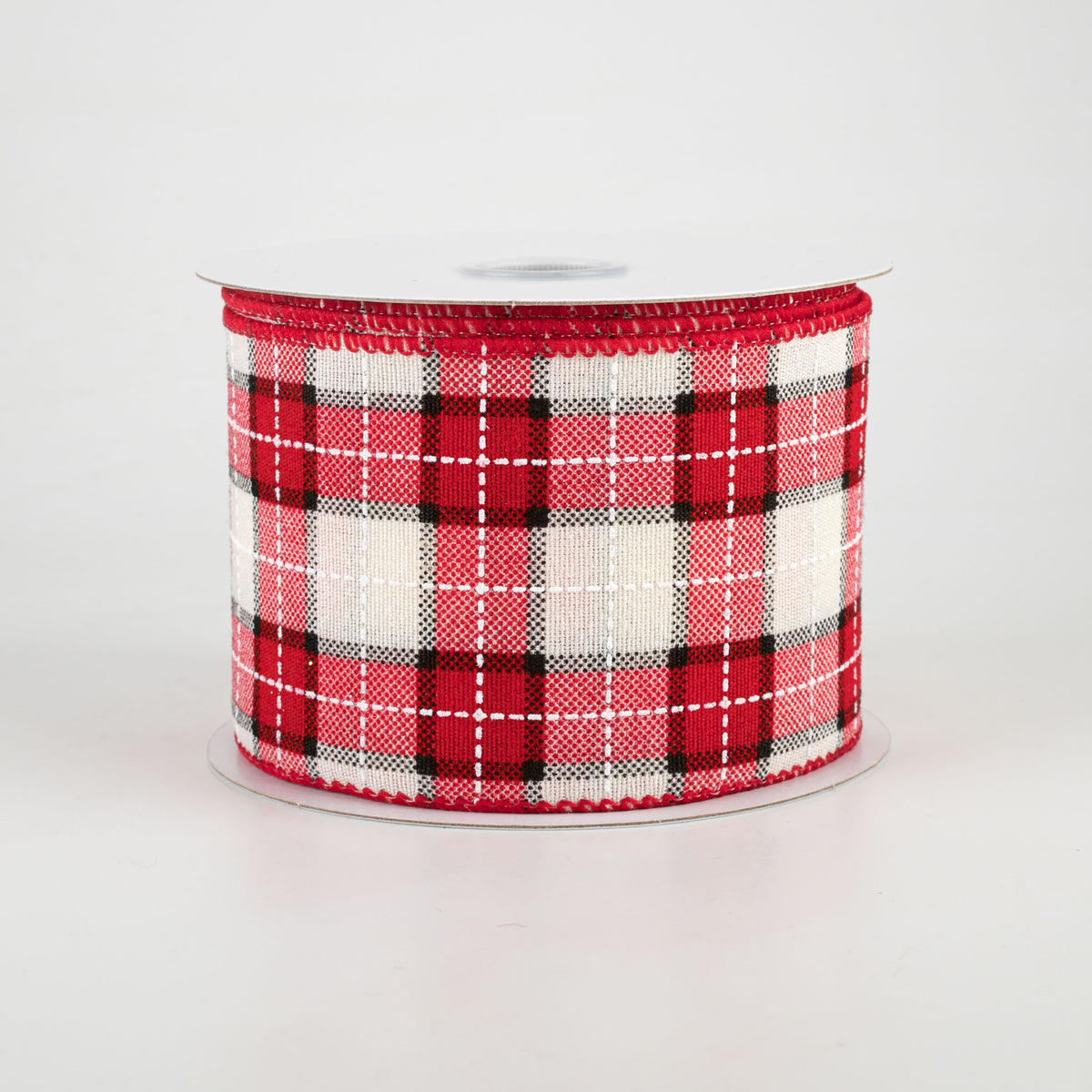 2.5" Windowpane Plaid Ribbon: Red, Ivory, Black (10 Yards) Item Number: 71081-40-13