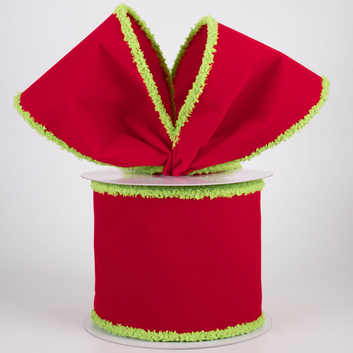4" Wired Velvet Drift Edge Ribbon: Red with Lime Green (10 Yards) Lifestyle Photo