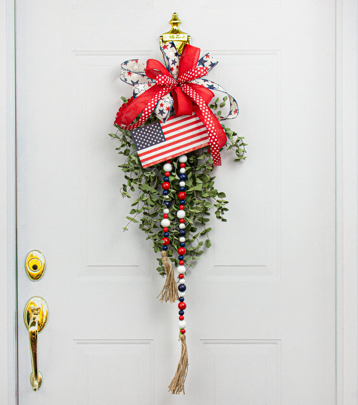 4' Wooden Bead Garland: Red, White, Blue detail photo 4