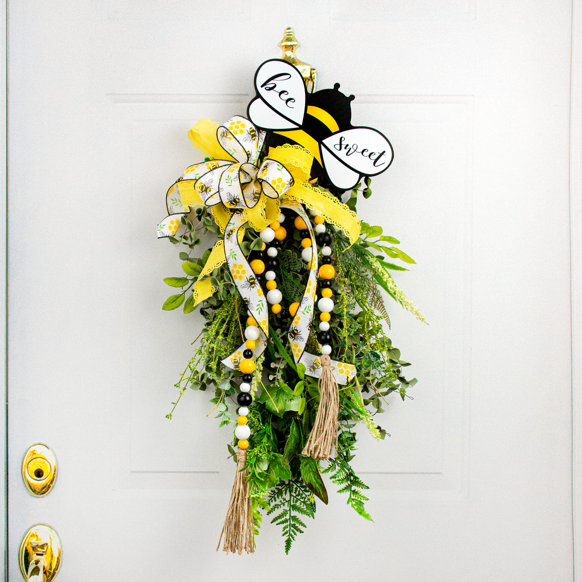4' Wooden Bead Garland: Yellow, Black, White Lifestyle Photo