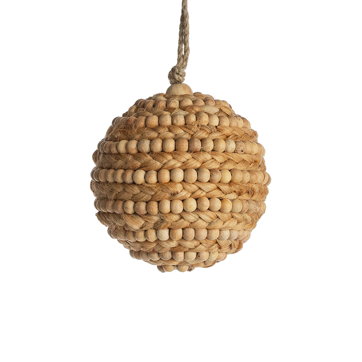 4" Wooden Bead & Jute Rope Ball Ornament Item Number: 230062