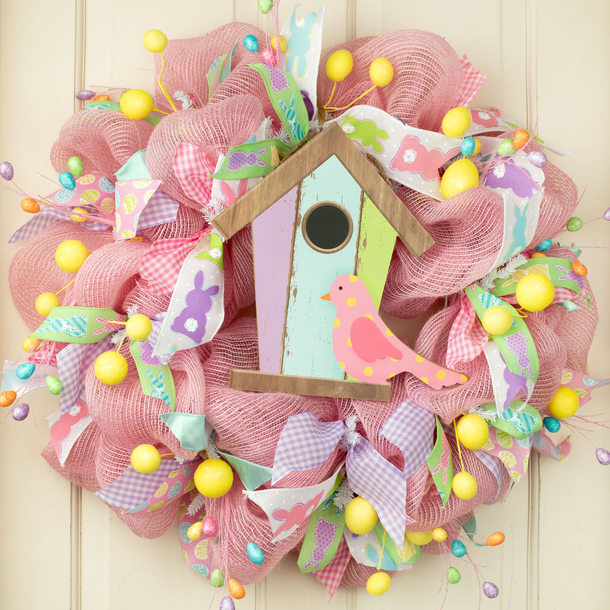 12" Wooden Birdhouse Sign: Pink Polkadot Bird Lifestyle Photo