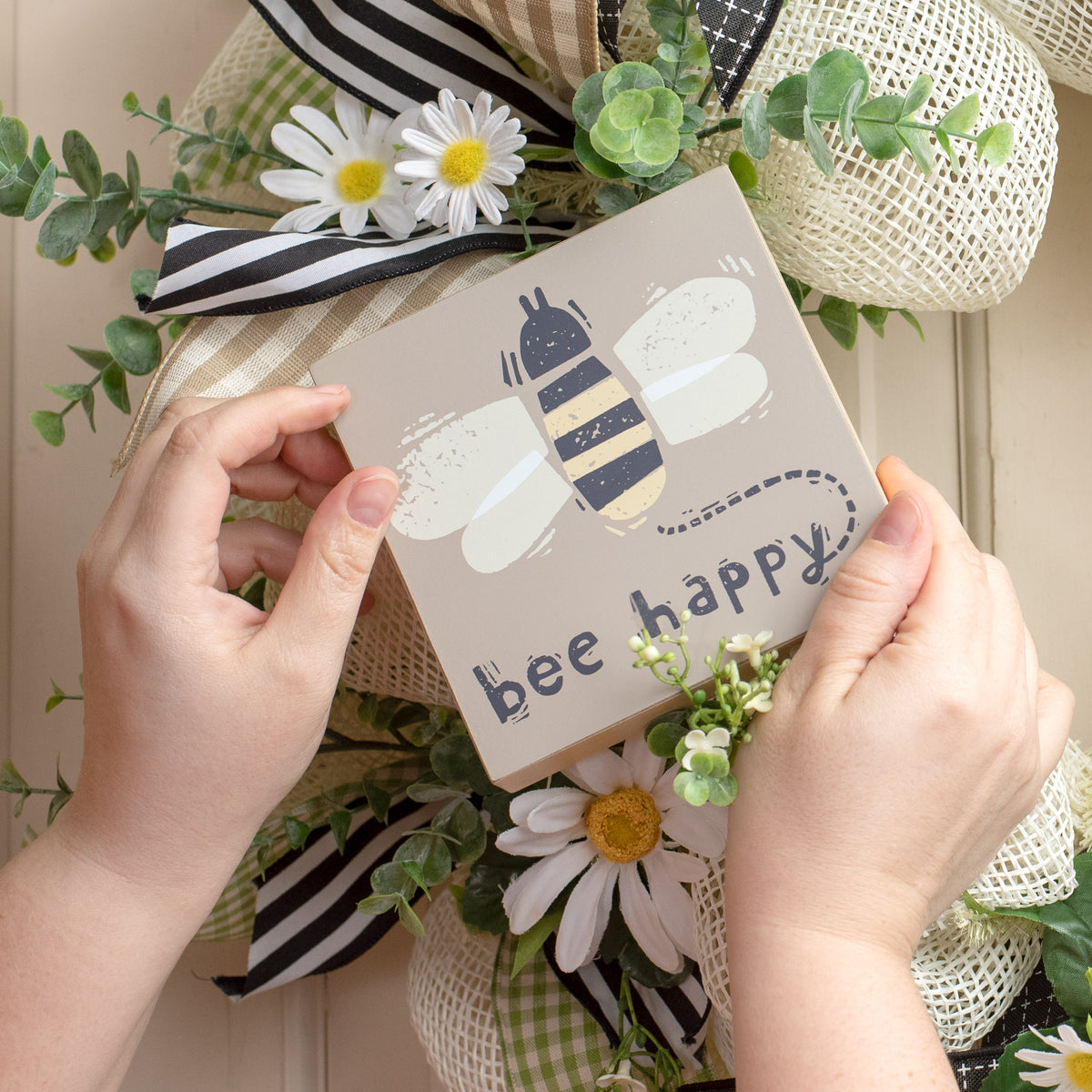 5" Wooden Block Sign: Bee Happy Lifestyle Photo