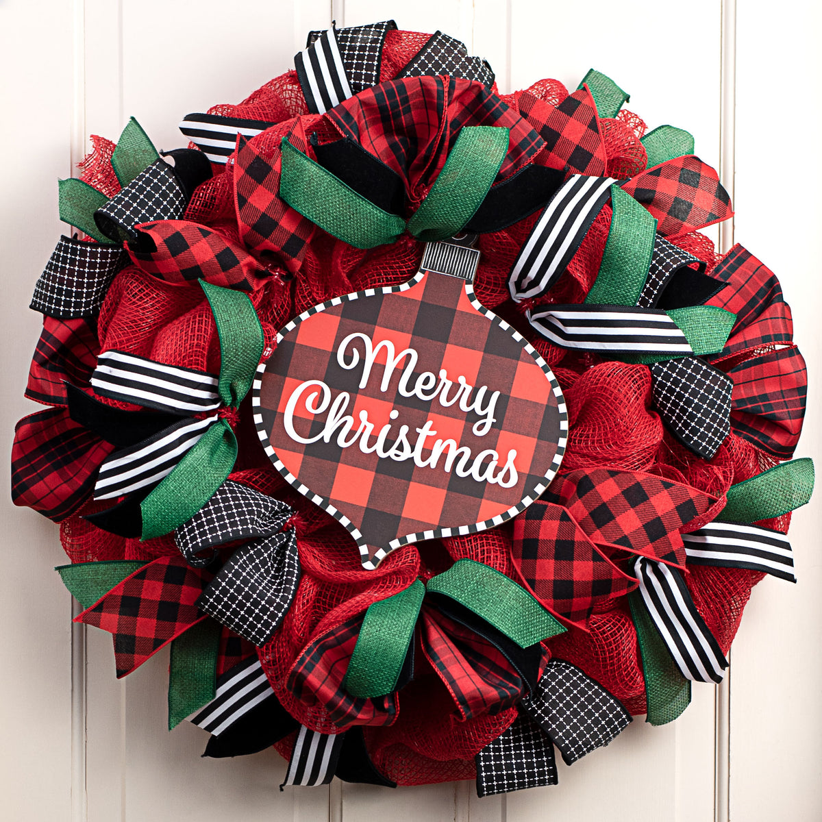 12" Wooden Ornament Sign: Buffalo Plaid Merry Christmas Lifestyle Photo