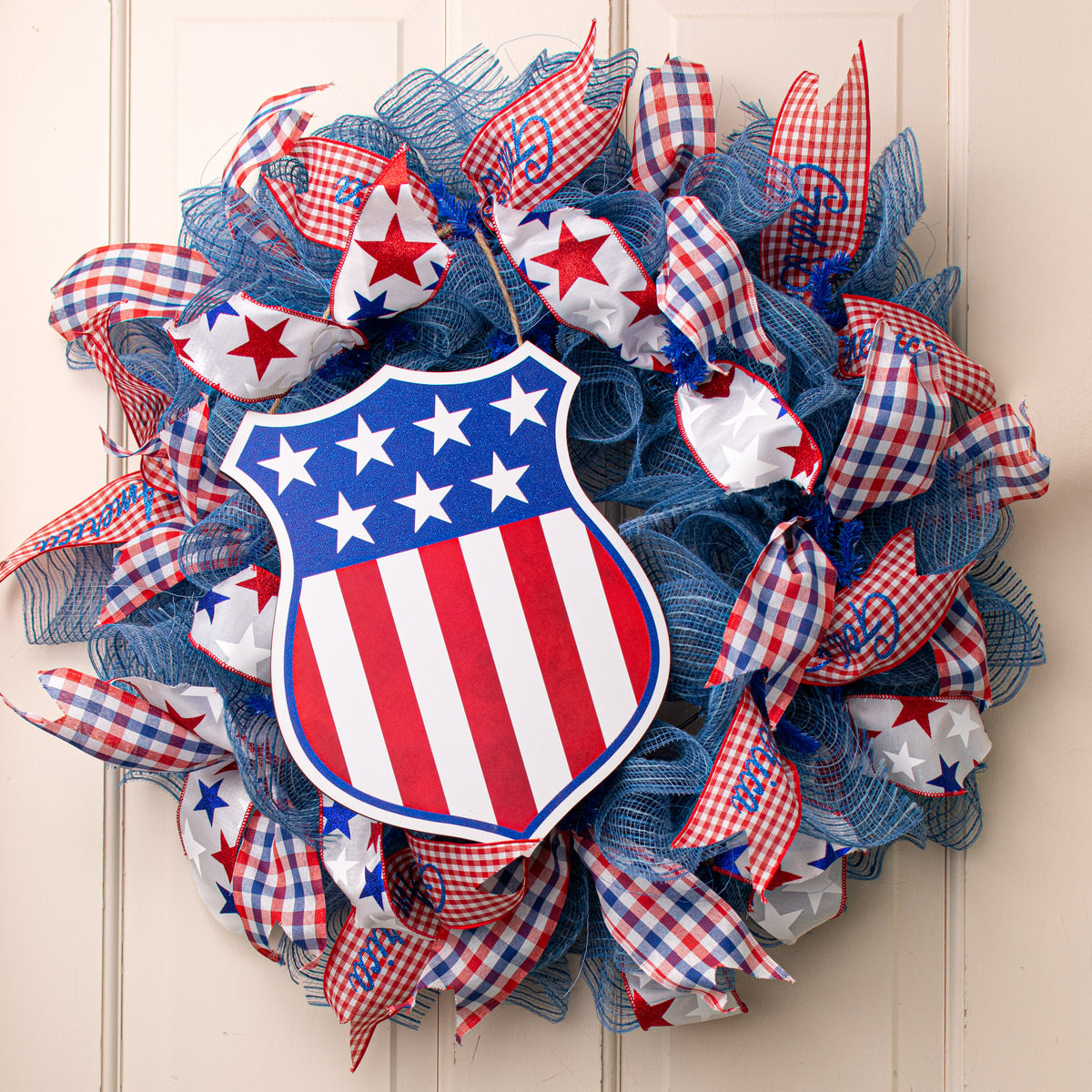 12" Wooden Sign: American Flag Badge Lifestyle Photo