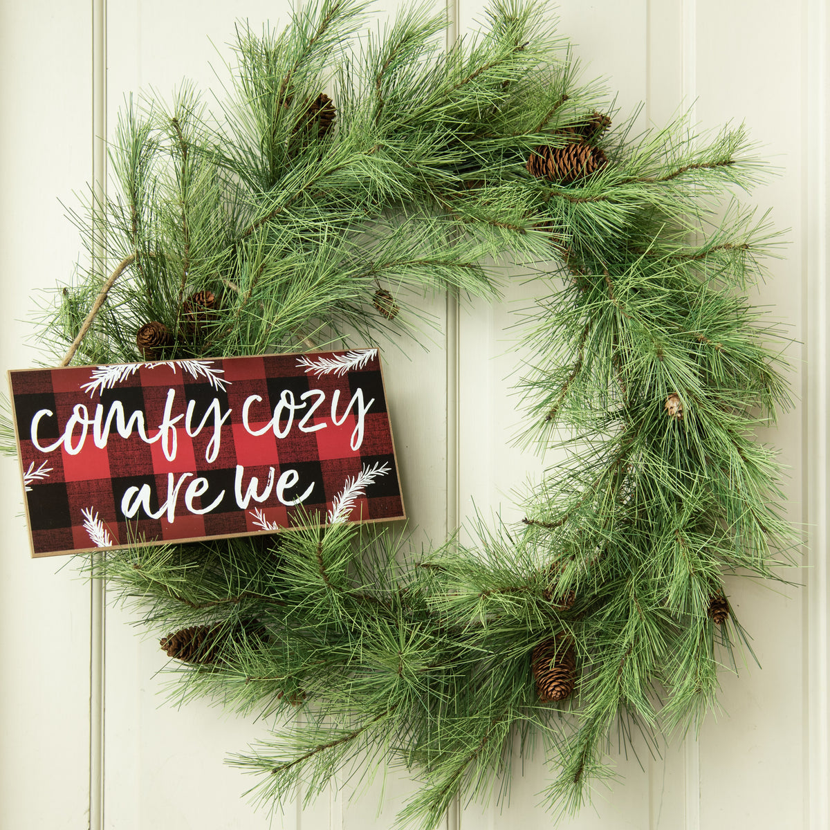 12" Wooden Sign: Comfy Cozy Buffalo Plaid detail photo 4