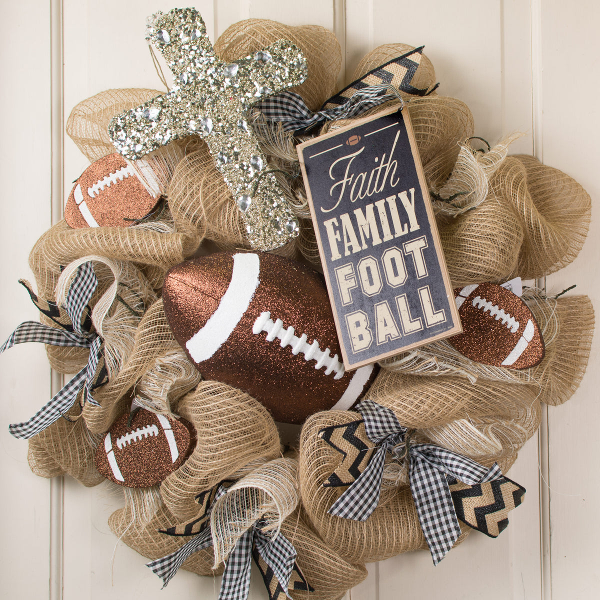 10" Wooden Sign: Faith Family Football Lifestyle Photo