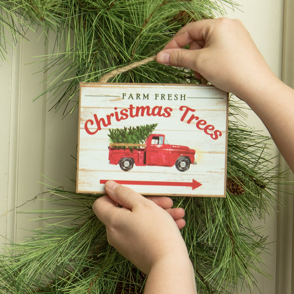 6.5" Wooden Sign: Farm Fresh Christmas Trees Lifestyle Photo