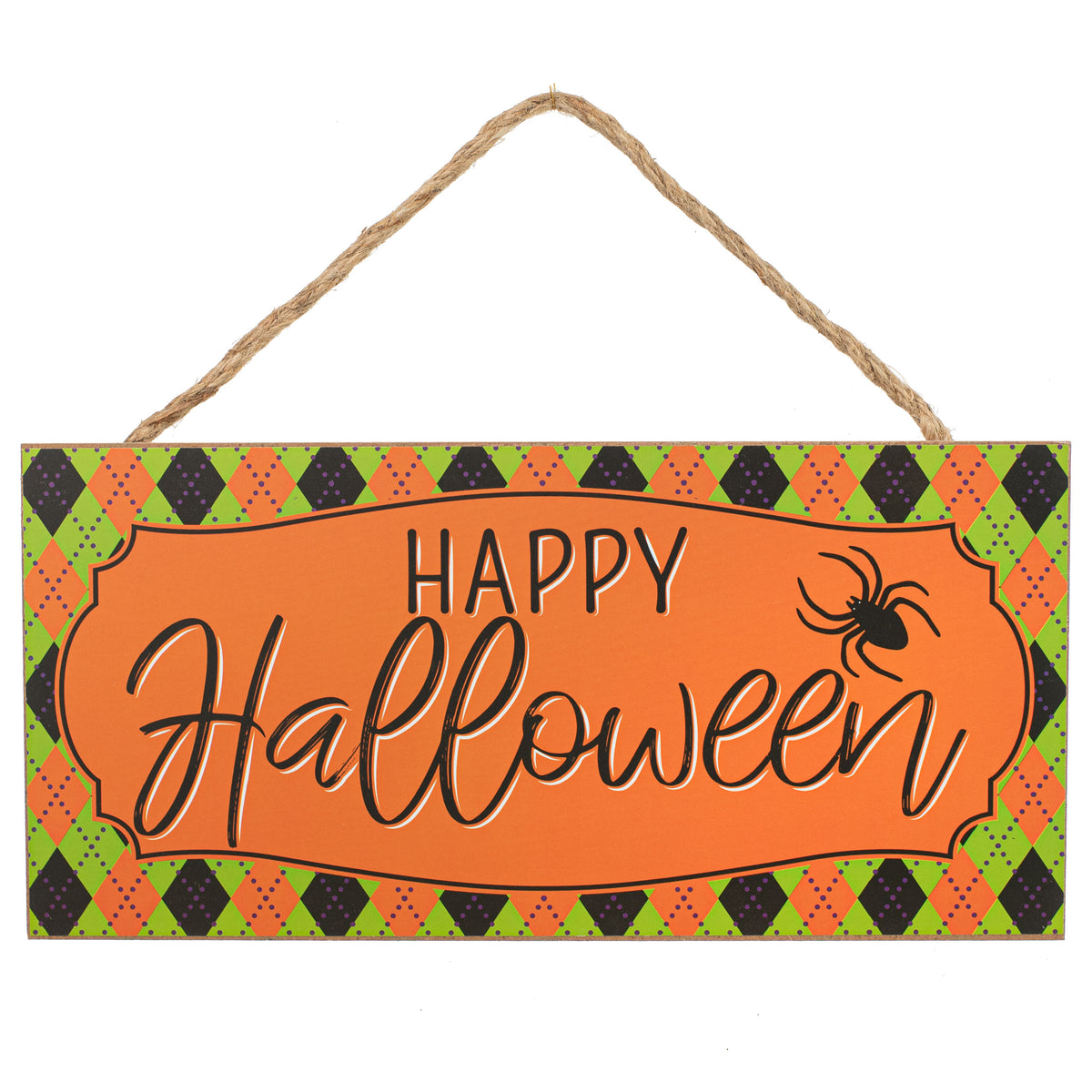 12" Wooden Sign: Happy Halloween Argyle Item Number: AP8500