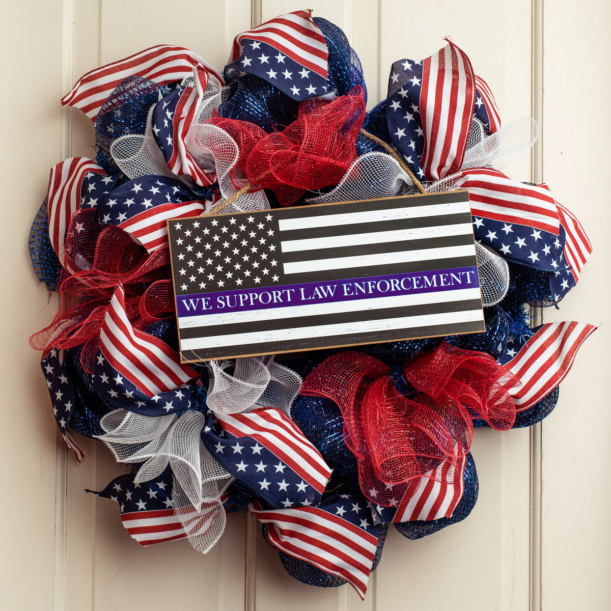 12" Wooden Sign: Law Enforcement Flag Lifestyle Photo