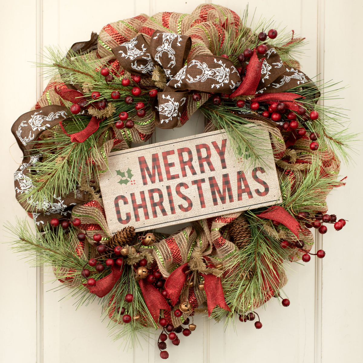 12" Wooden Sign: Merry Christmas Buffalo Plaid Lifestyle Photo