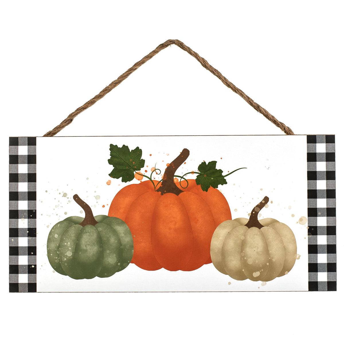 12" Wooden Sign: Watercolor Pumpkins, Check Border Item Number: AP7049