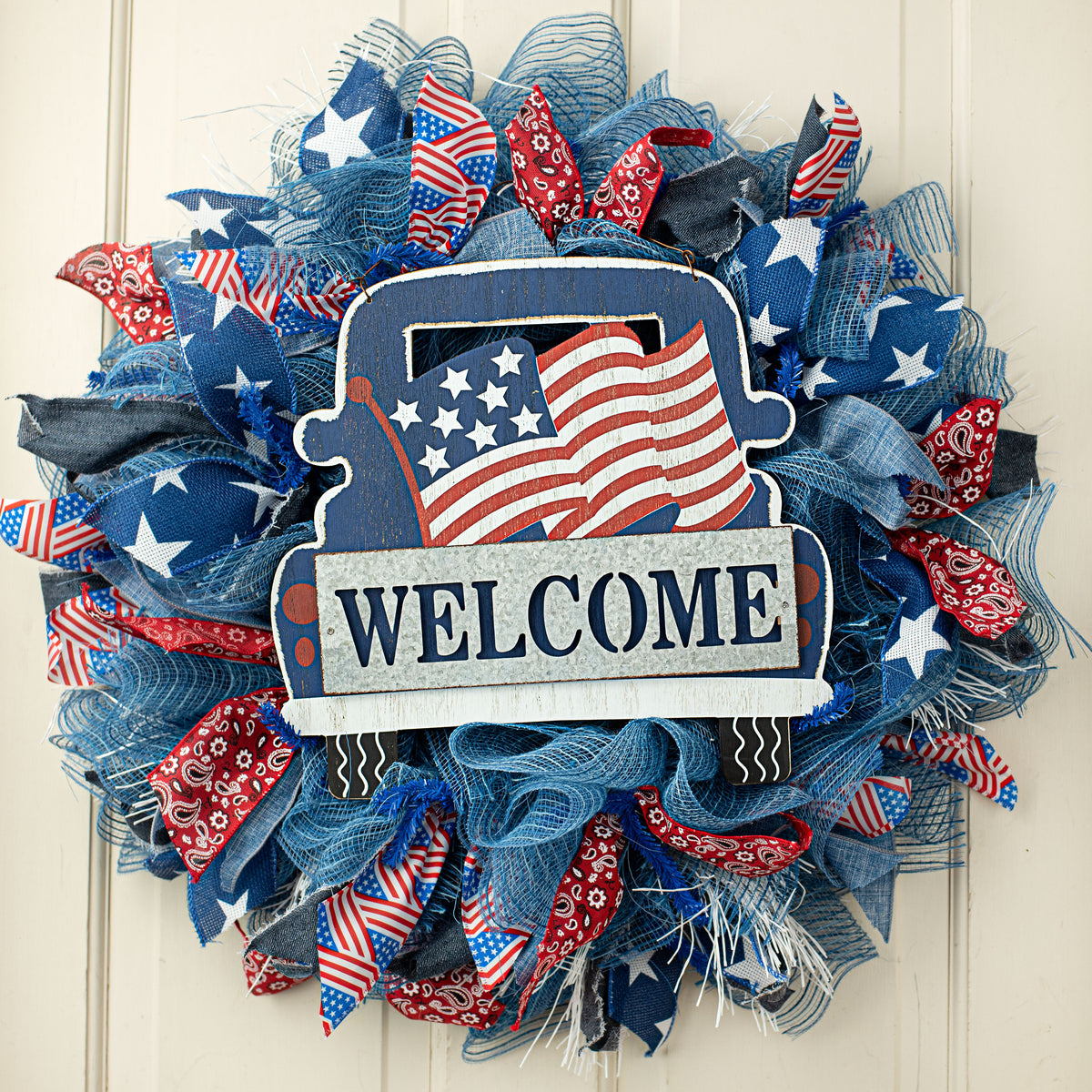 13" Wooden Sign: Welcome Flag On Truck Lifestyle Photo