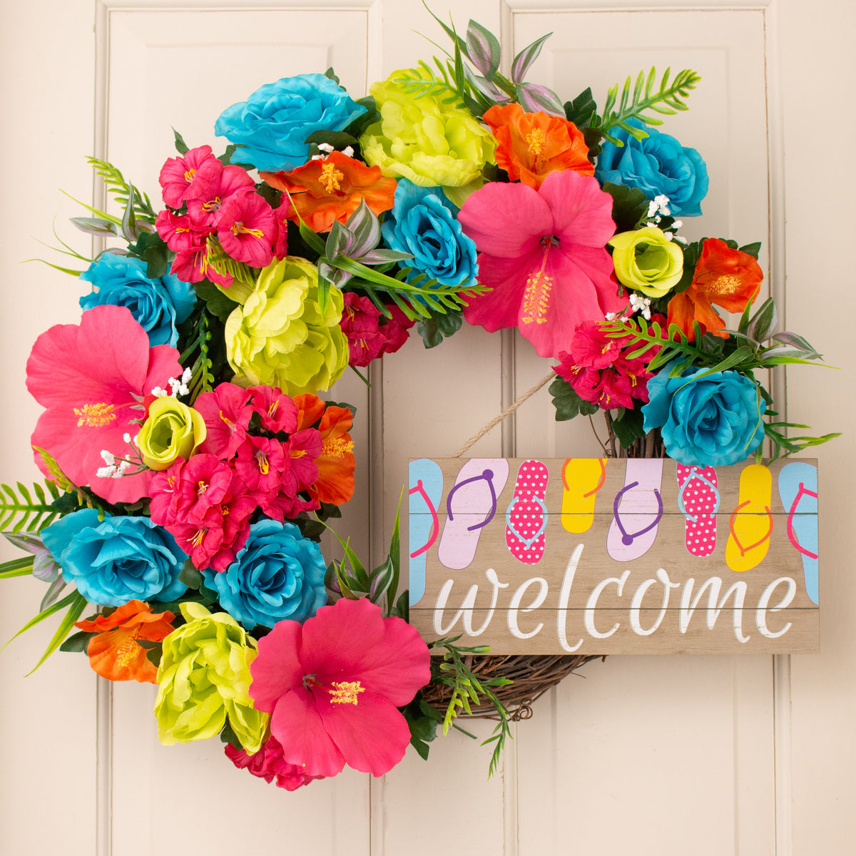 12" Wooden Sign: Welcome Flip Flops Lifestyle Photo