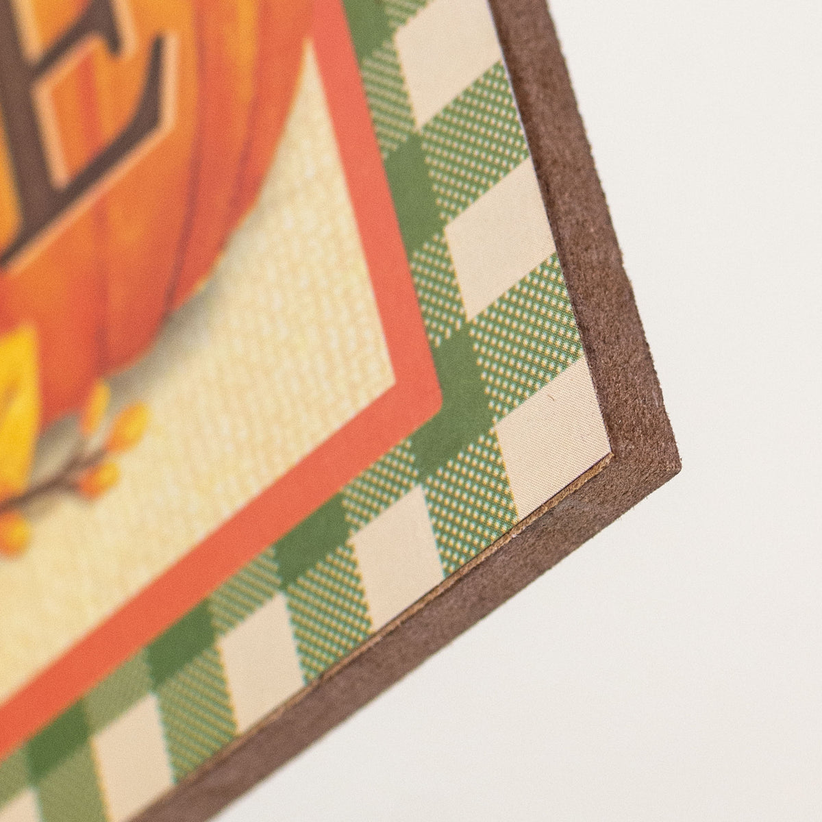 15" Wooden Sign: Welcome Pumpkins Moss Green Check detail photo 3