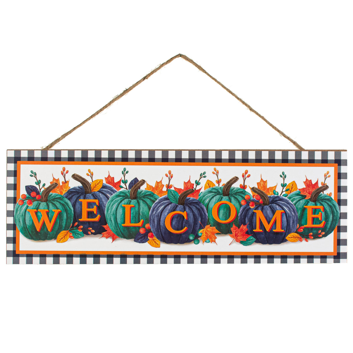 15" Wooden Sign: Welcome Pumpkins Smoke Blue & Teal Item Number: AP7229