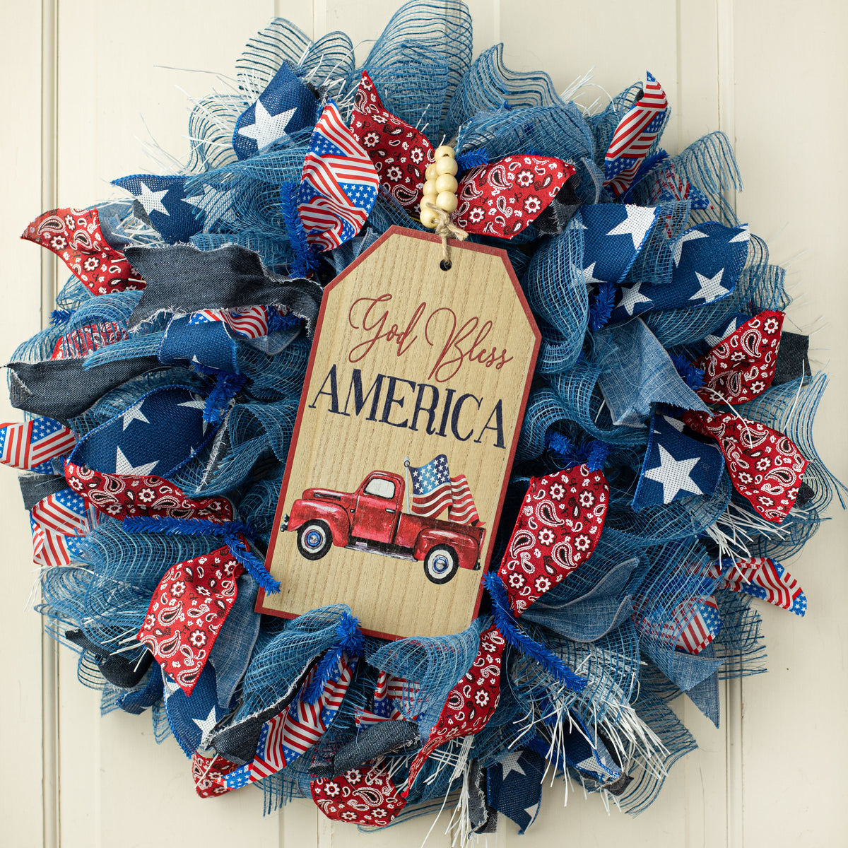 12" Wooden Tag Sign: Pickup Truck God Bless America Lifestyle Photo