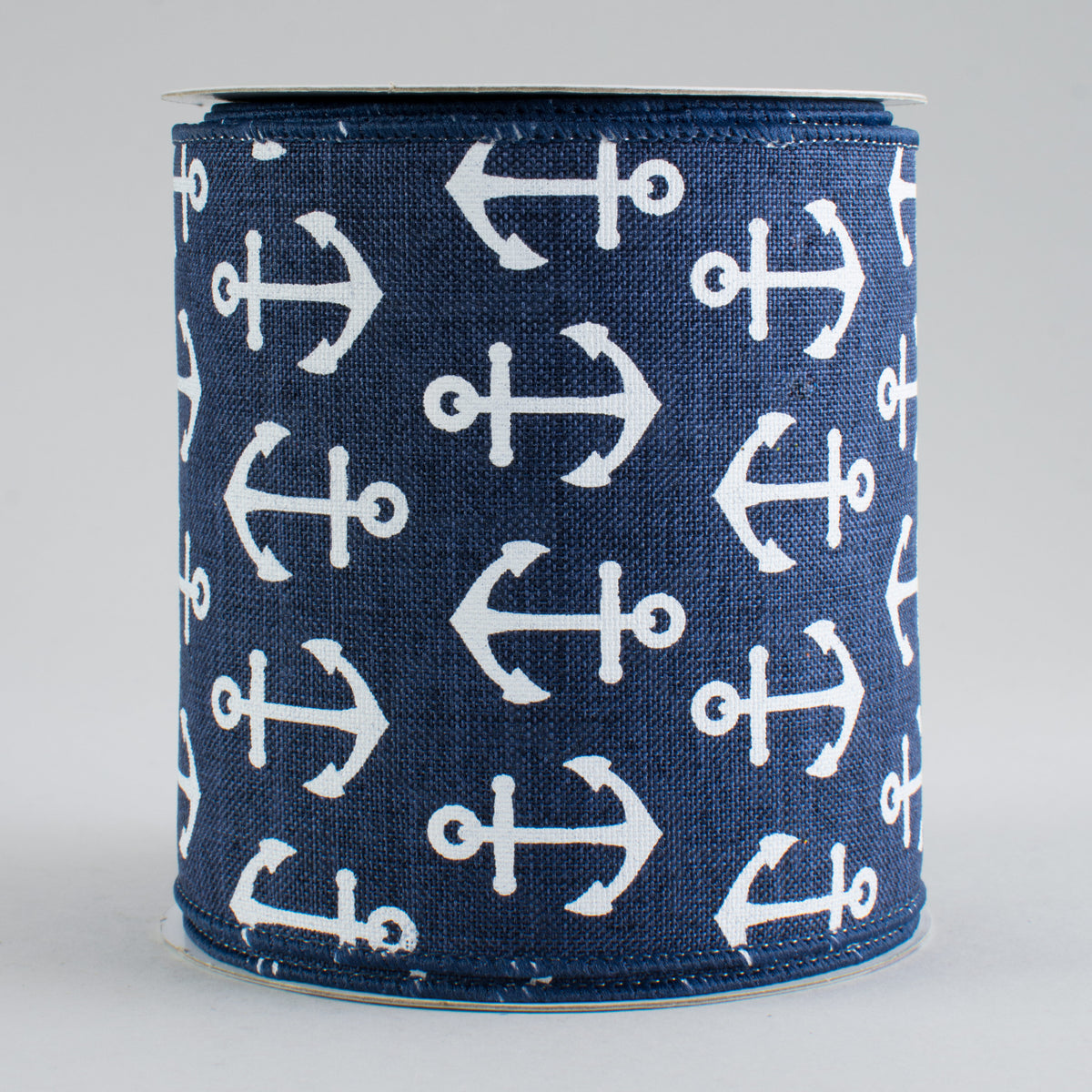 4" Woven Anchor Print Ribbon: Navy Blue & White (10 Yards)