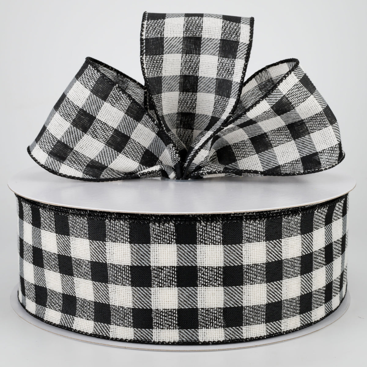 2.5" Woven Buffalo Plaid Ribbon: Black & Cream (50 Yards) Lifestyle Photo