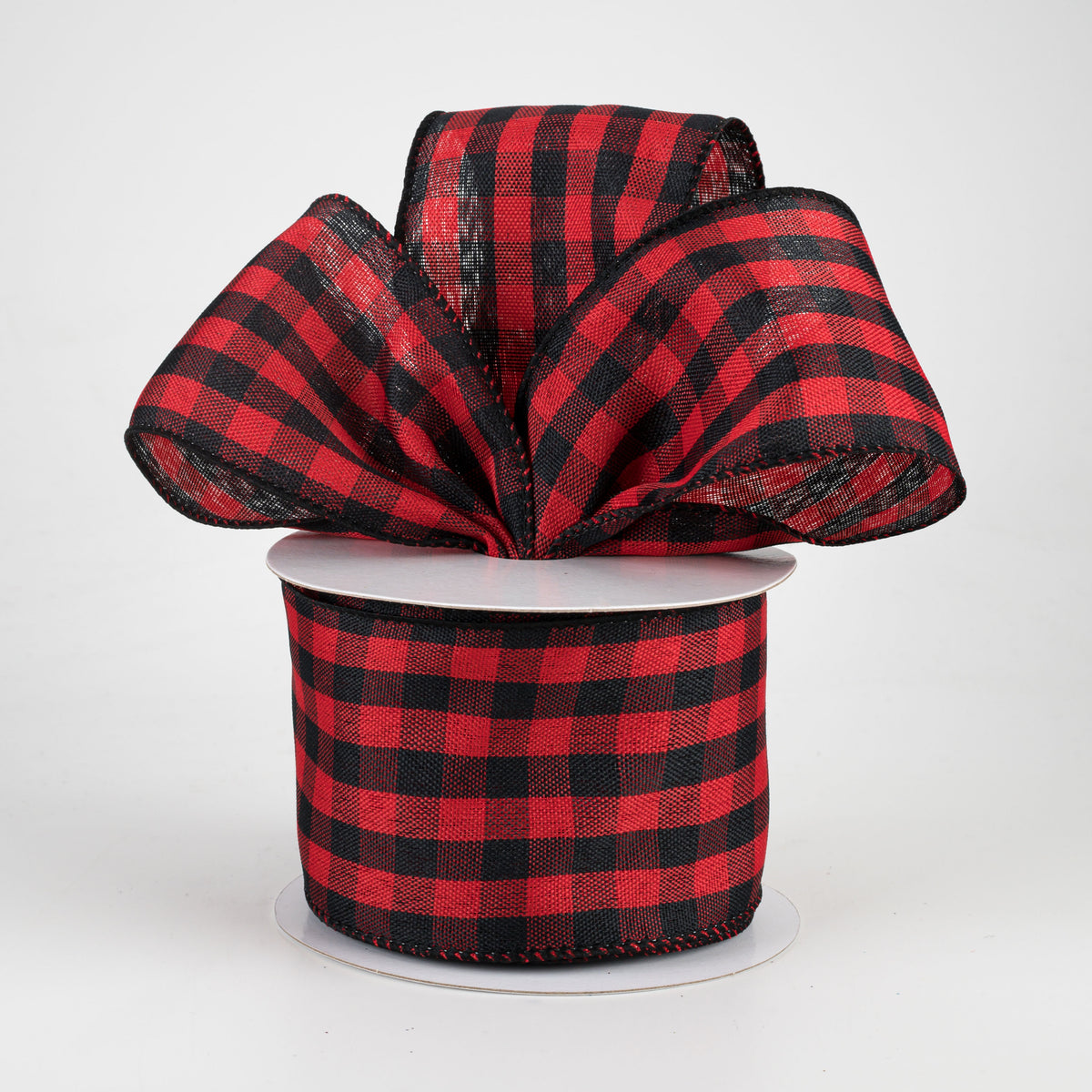 2.5" Woven Buffalo Plaid Ribbon: Black & Red (10 Yards) Lifestyle Photo