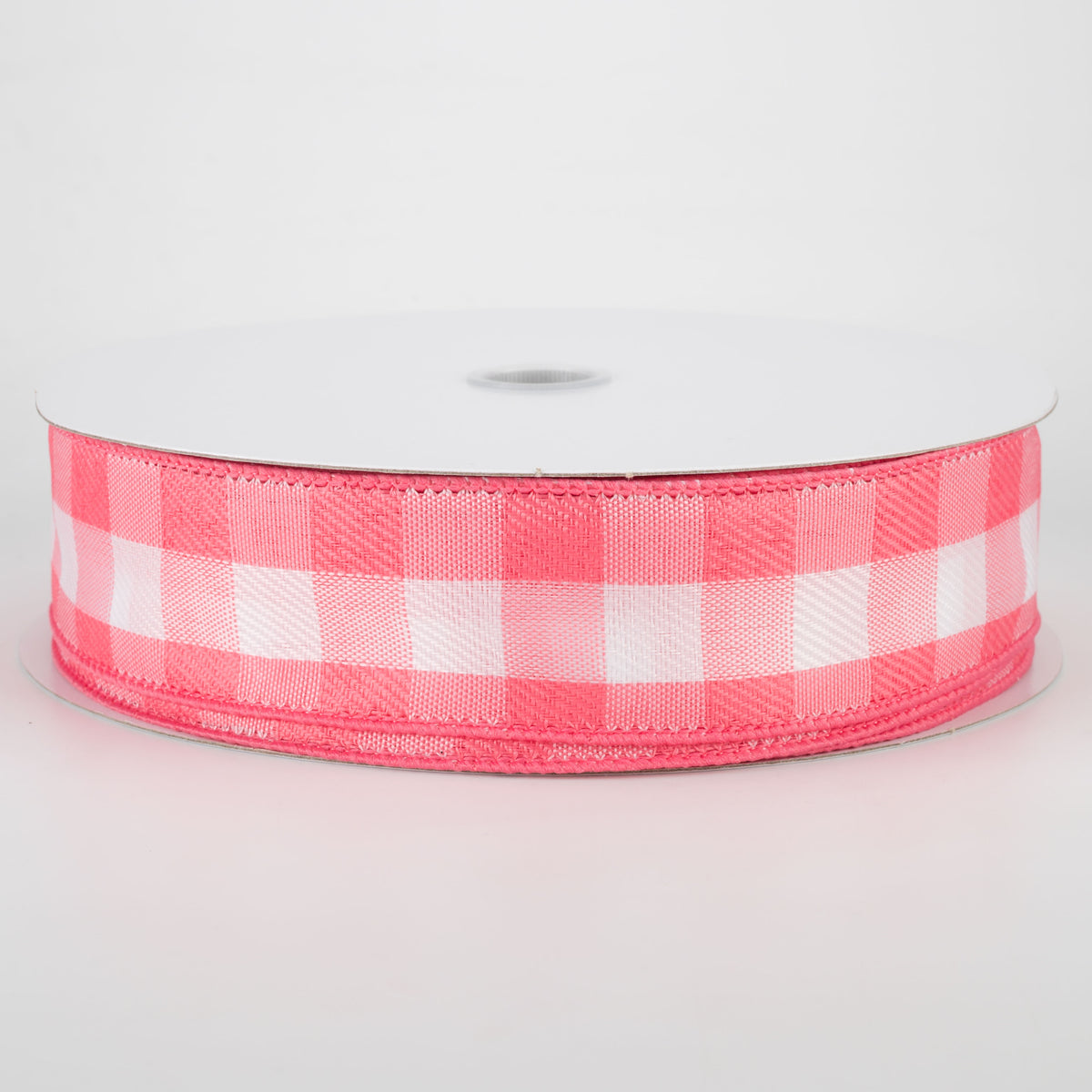 1.5" Woven Buffalo Plaid Ribbon: Coral & White (50 Yards) Item Number: 841-09-041