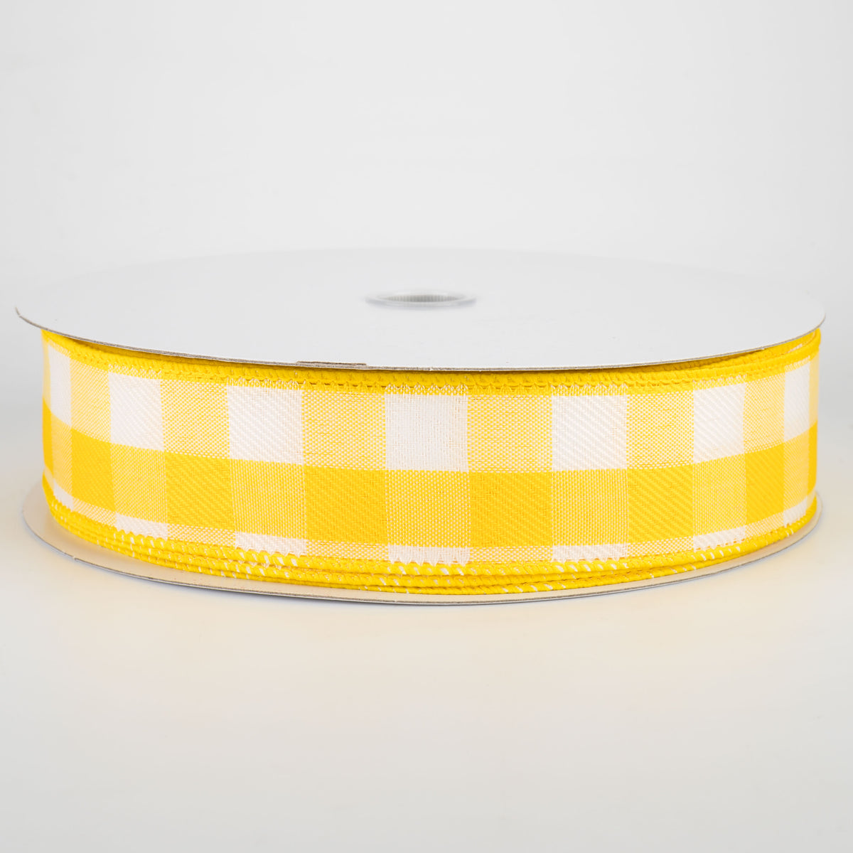 1.5" Woven Buffalo Plaid Ribbon: Daffodil Yellow & White (50 Yards)