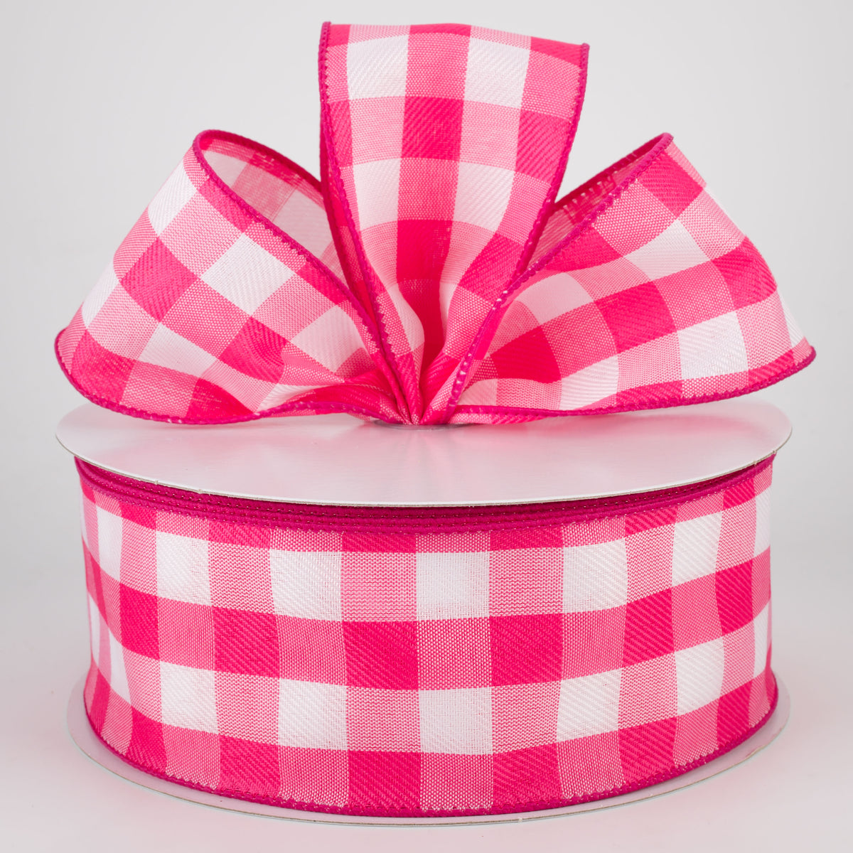 2.5" Woven Buffalo Plaid Ribbon: Fuchsia & White (50 Yards) Lifestyle Photo