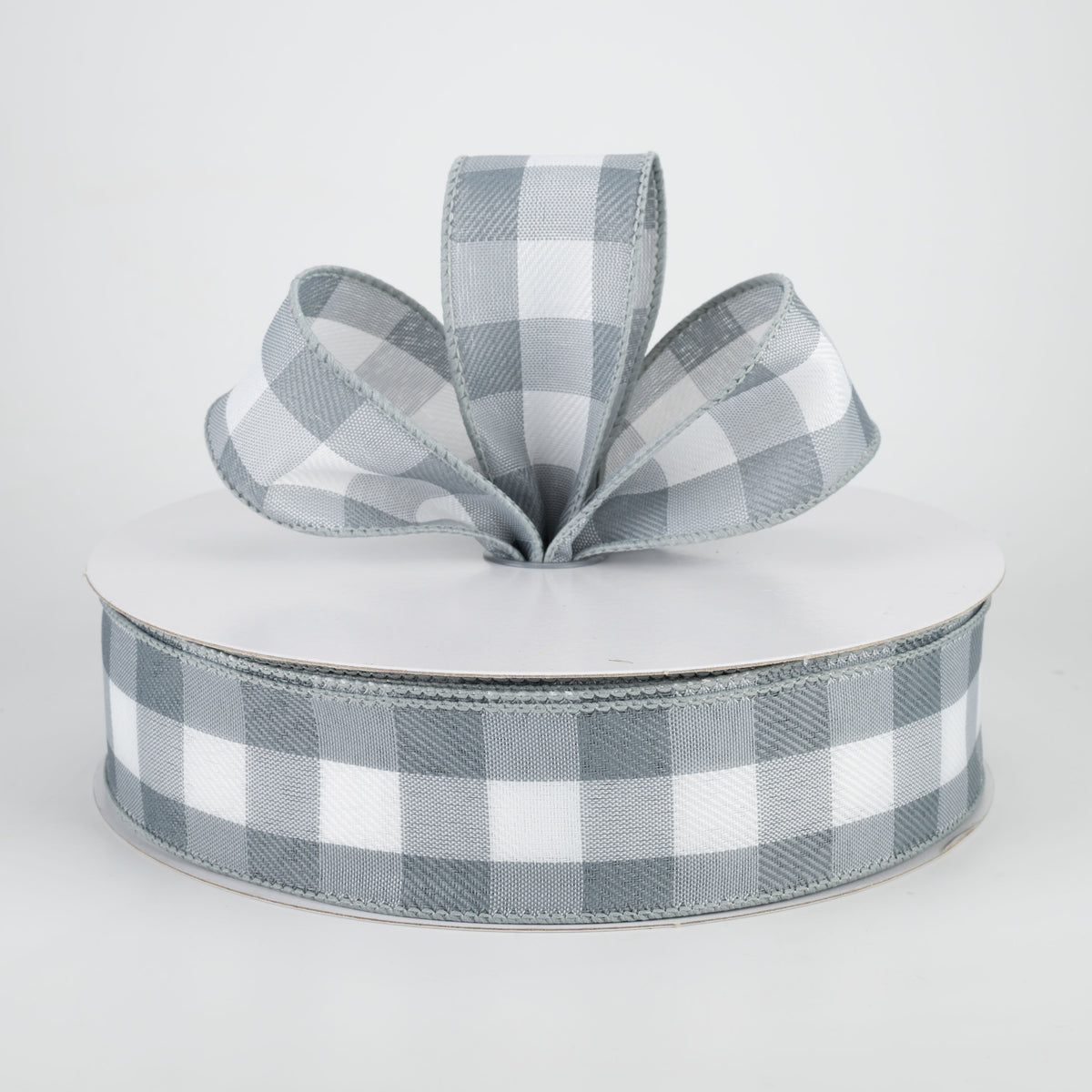 1.5" Woven Buffalo Plaid Ribbon: Grey & White (50 Yards) Lifestyle Photo