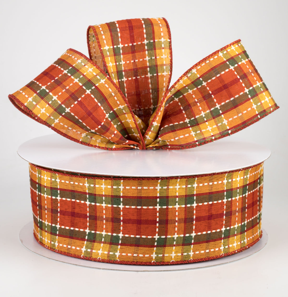 2.5" Woven Dashed Line Fall Plaid Ribbon (50 Yards) Lifestyle Photo