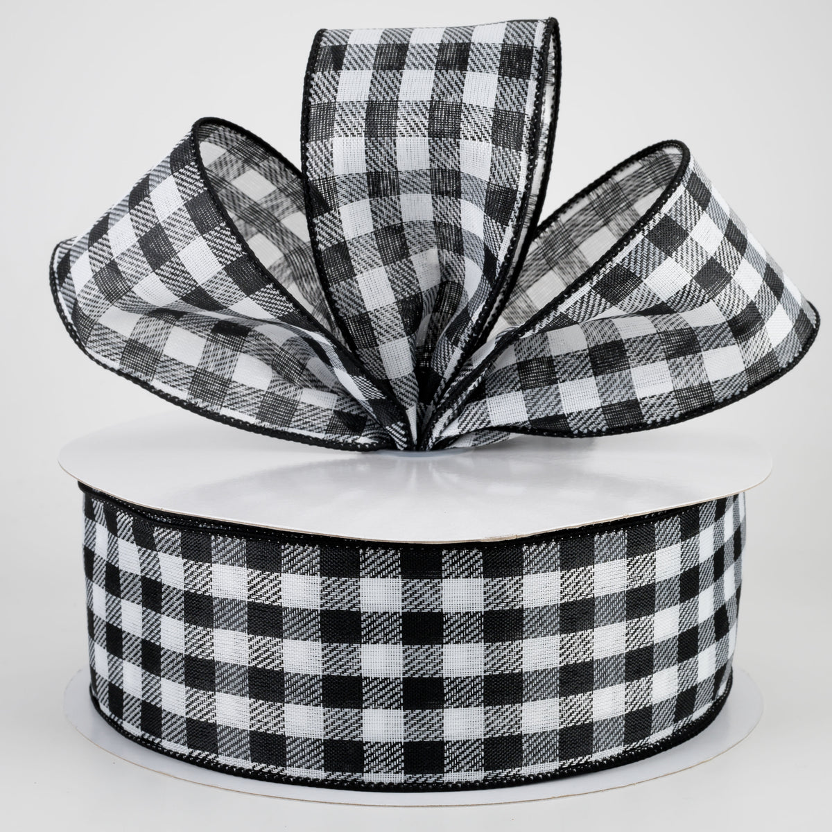 2.5" Woven Diagonal Check Ribbon: Black & White (50 Yards) Lifestyle Photo
